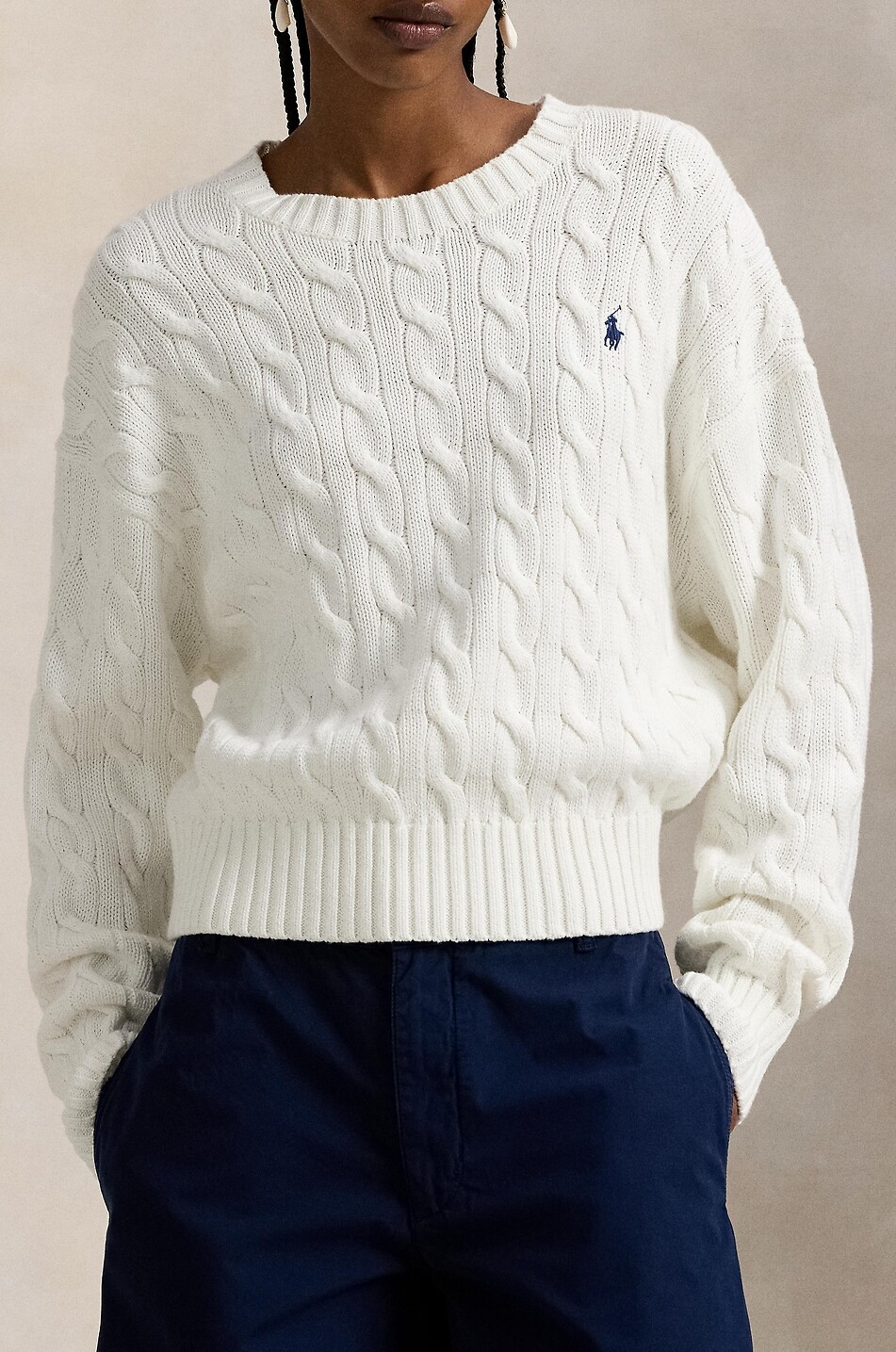 POLO RALPH LAUREN Pull à col rond en coton Pony Femme BLANC 5