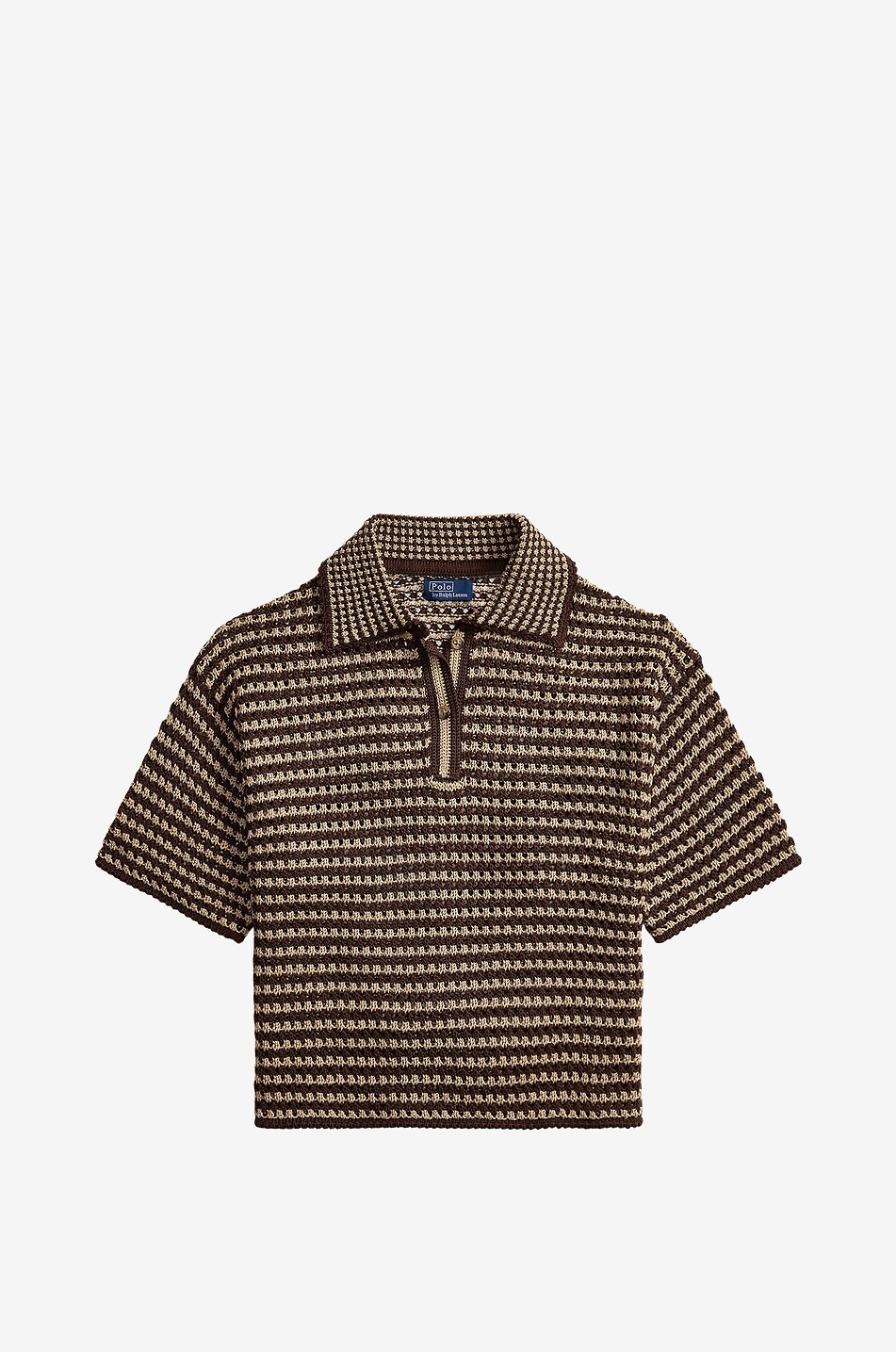 POLO RALPH LAUREN Polo boxy en maille ajourée rayée de coton Femme MARRON 1