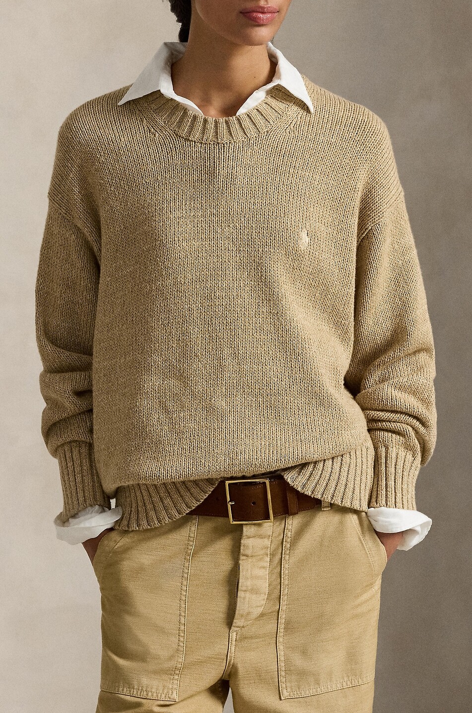 POLO RALPH LAUREN Loose crewneck wool jumper with back logo Women BEIGE 5
