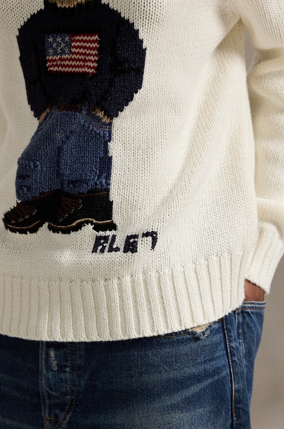 POLO RALPH LAUREN Pull jacquard à capuche en lin et coton Flag Polo Bear Femme BLANC 4