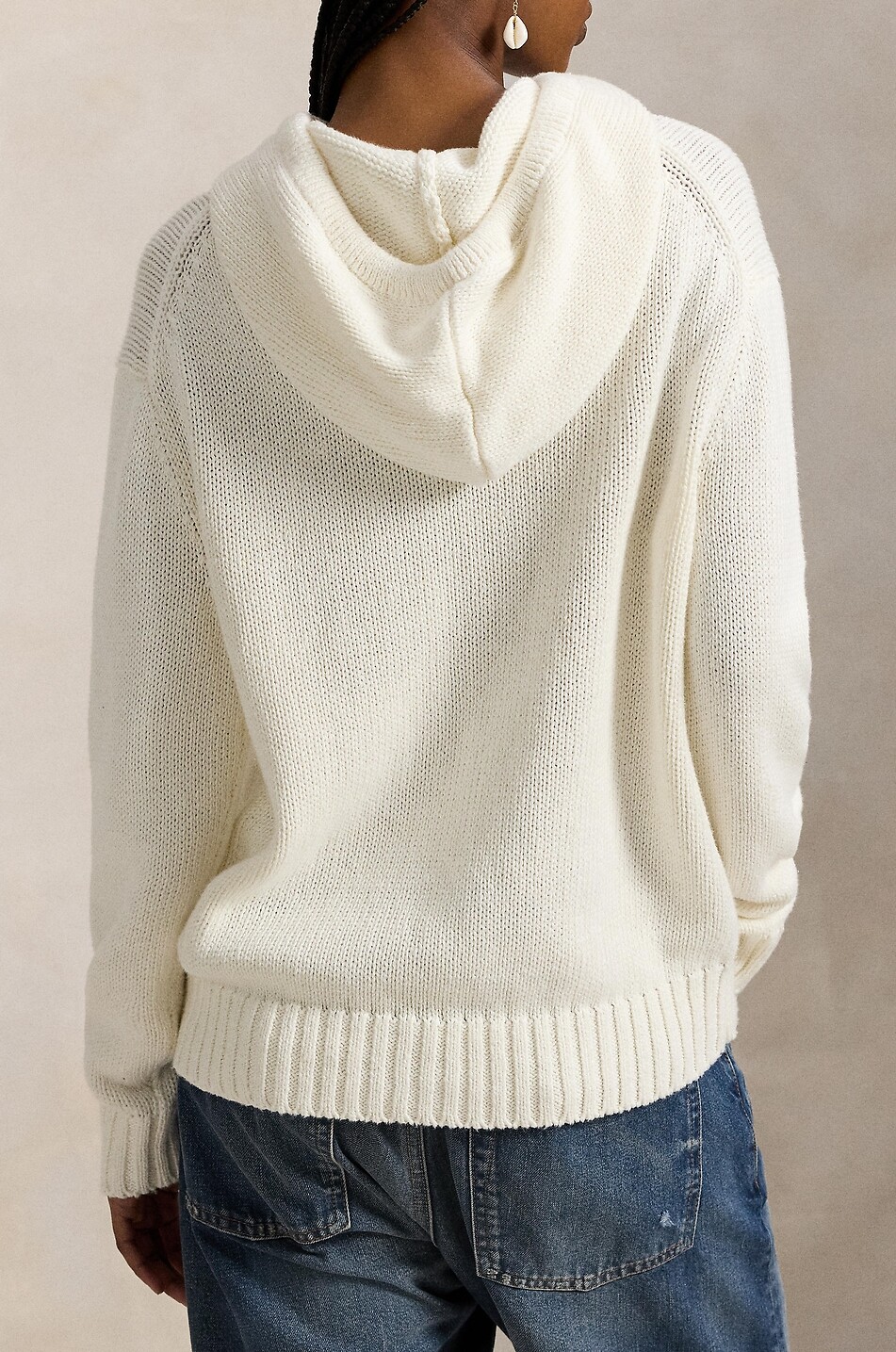 POLO RALPH LAUREN Pull jacquard à capuche en lin et coton Flag Polo Bear Femme BLANC 3