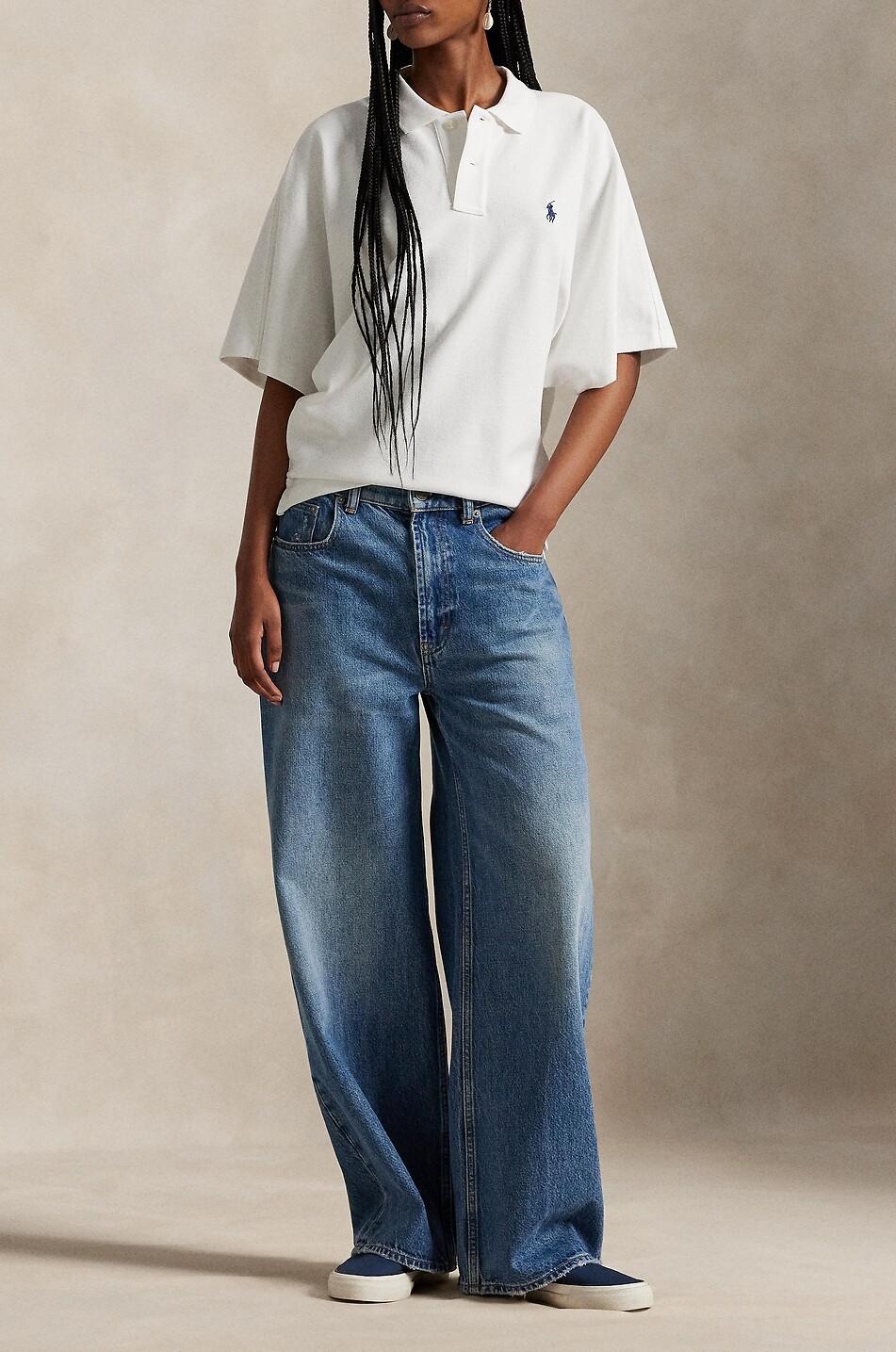 POLO RALPH LAUREN Baumwollpiqué-Kurzarm-Polohemd im Boxy-Schnitt Pony Damen WEISS 2