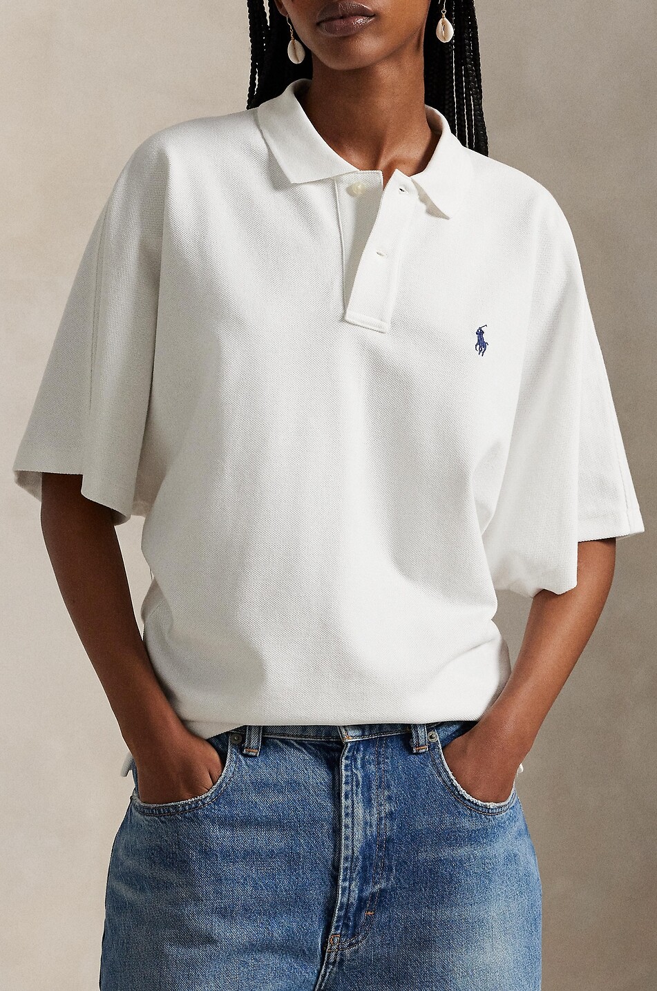 POLO RALPH LAUREN Baumwollpiqué-Kurzarm-Polohemd im Boxy-Schnitt Pony Damen WEISS 5