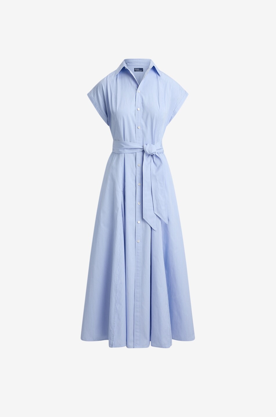 Striped cotton short-sleeved A-line midi shirt dress