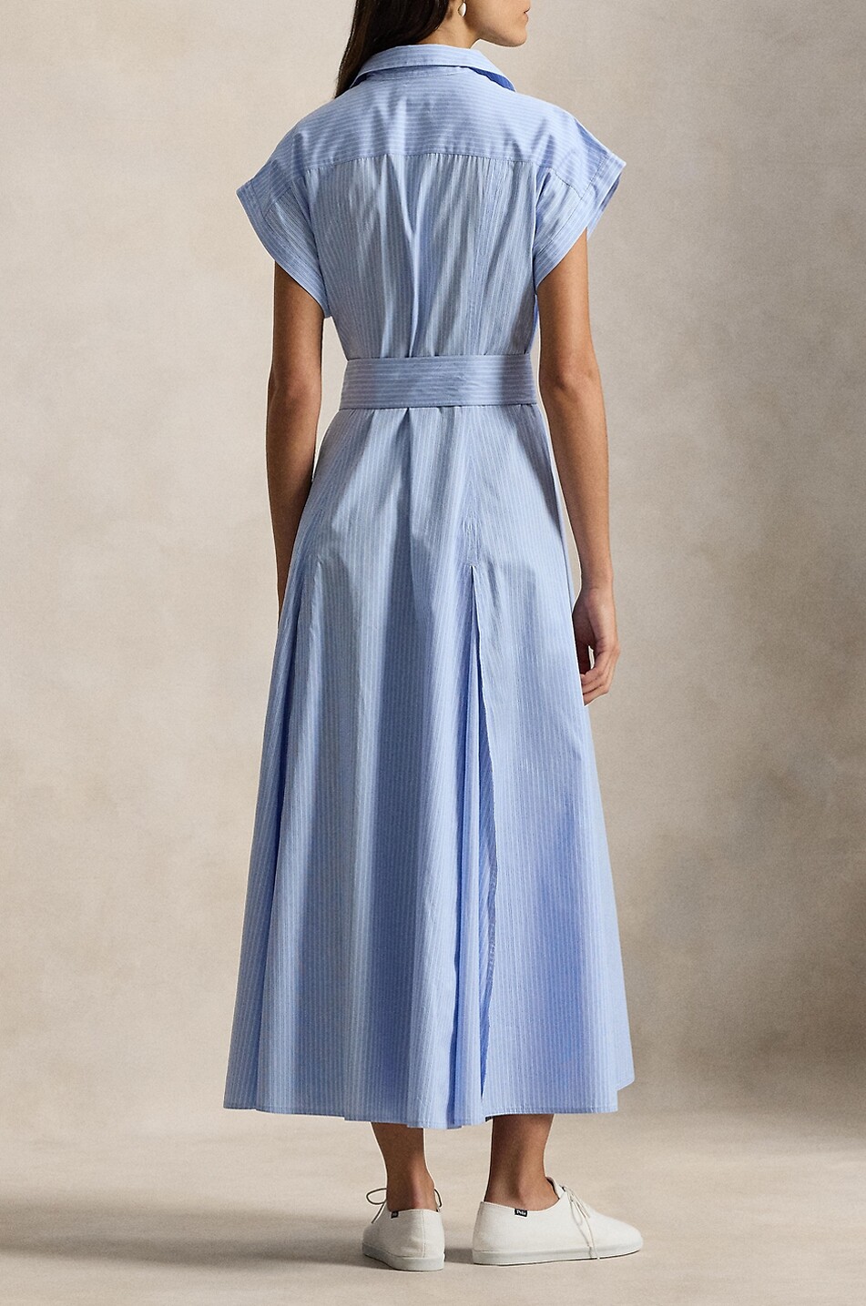 POLO RALPH LAUREN Striped cotton short-sleeved A-line midi shirt dress Women BLUE 3
