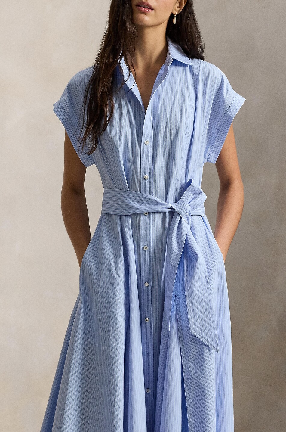 POLO RALPH LAUREN Striped cotton short-sleeved A-line midi shirt dress Women BLUE 6