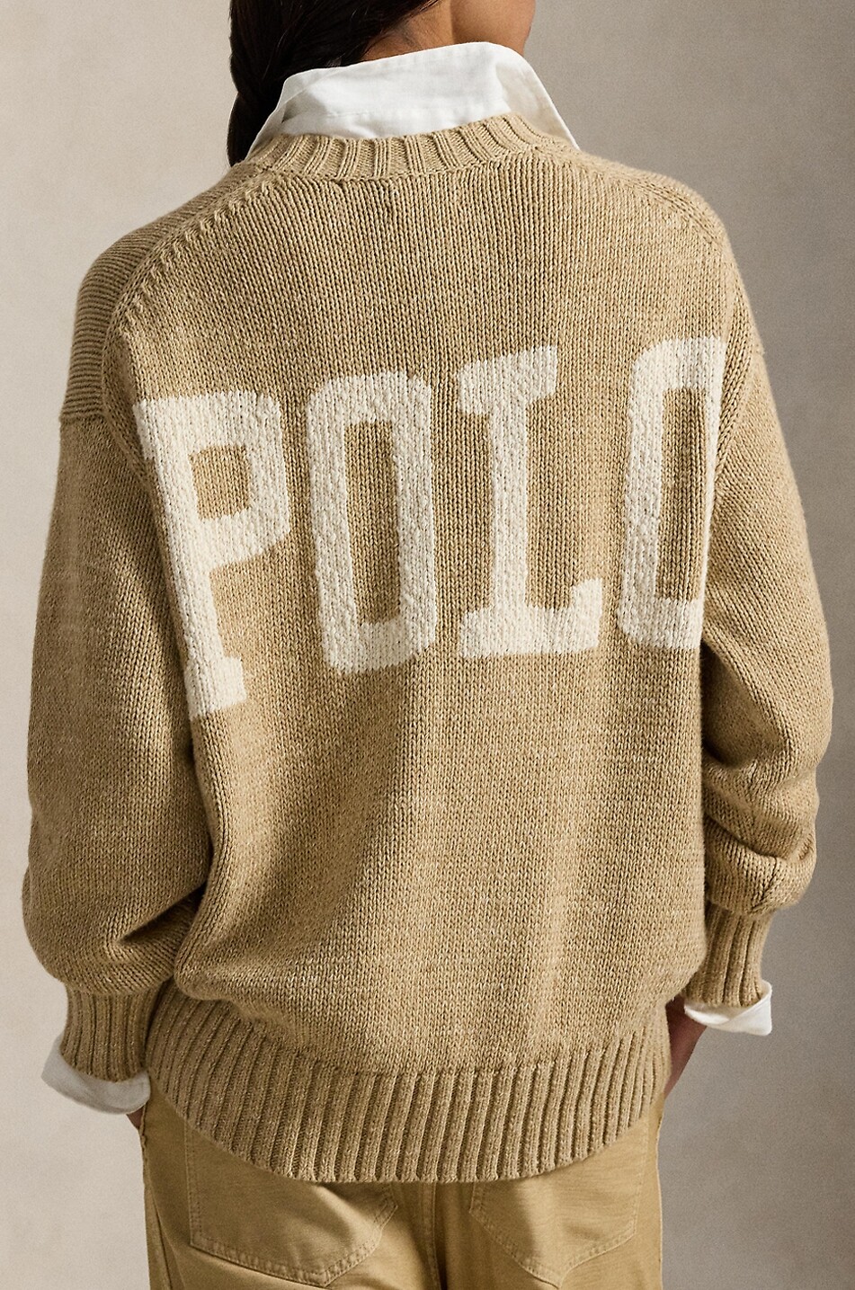 POLO RALPH LAUREN Loose crewneck wool jumper with back logo Women BEIGE 3