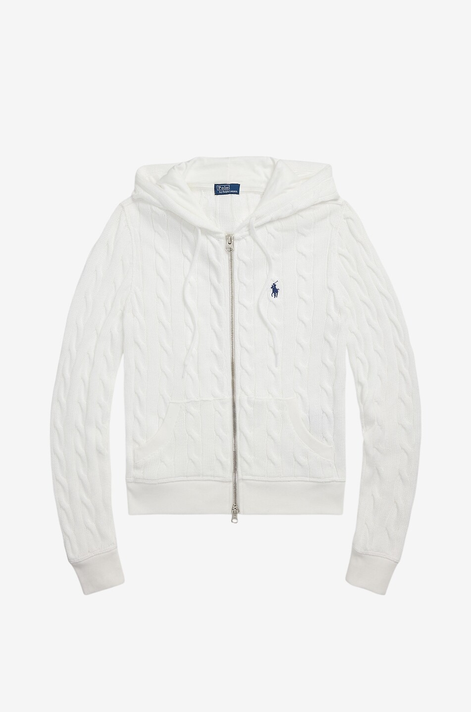 POLO RALPH LAUREN Cardigan torsadé zippé à capuche en coton Pony Femme BLANC 1
