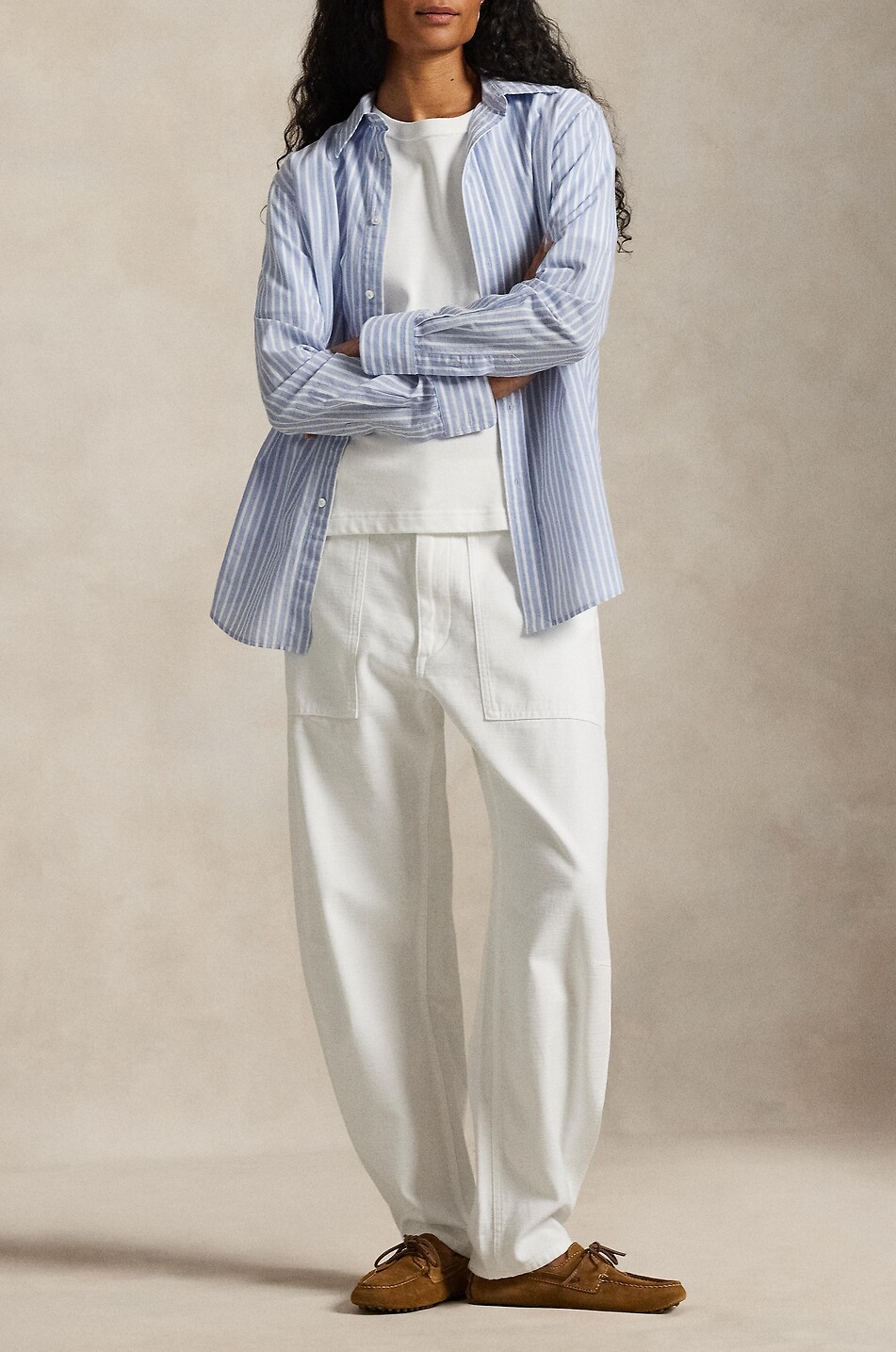 POLO RALPH LAUREN Striped cotton and linen shirt Women BLUE 2