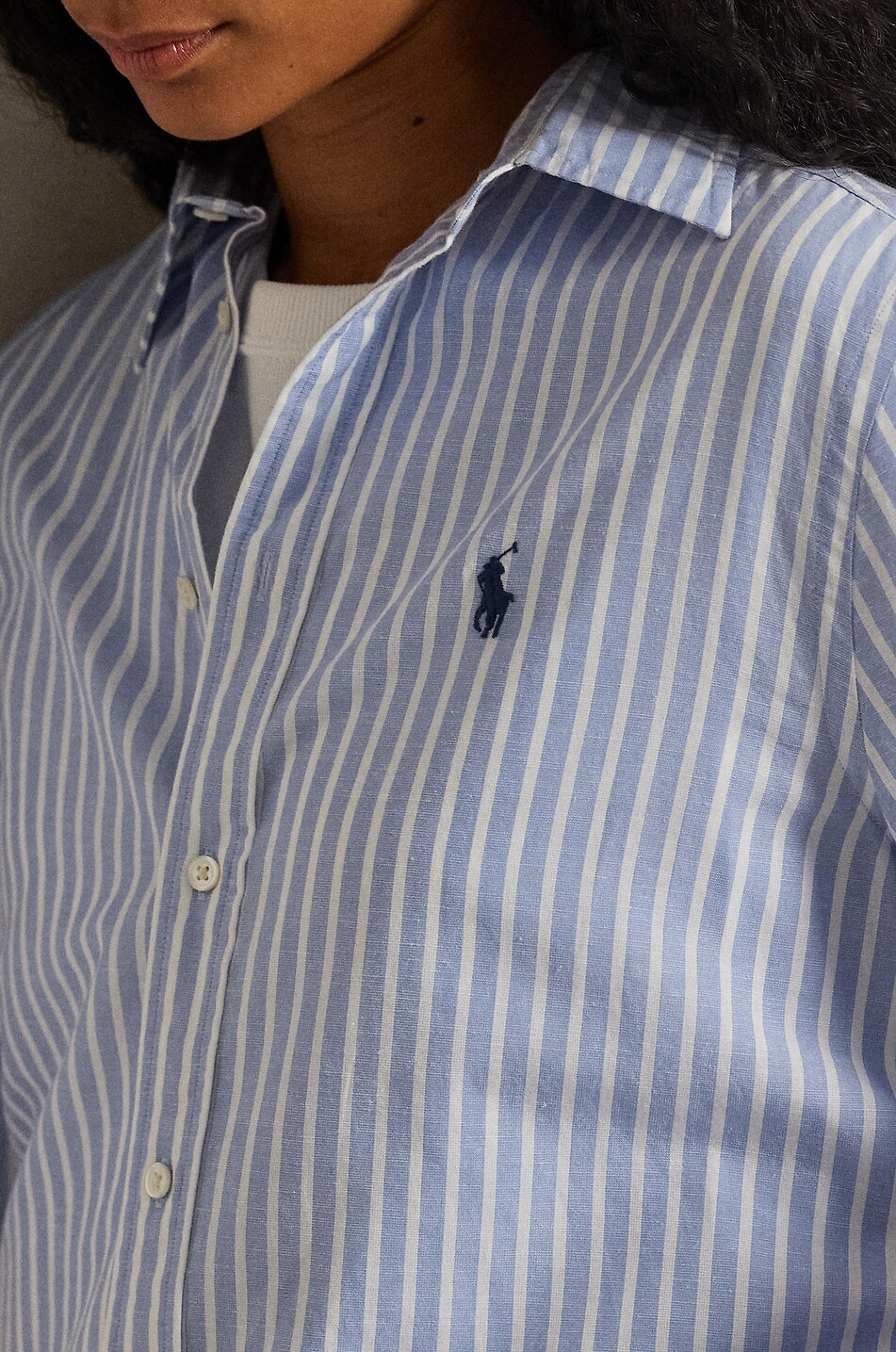 POLO RALPH LAUREN Striped cotton and linen shirt Women BLUE 4
