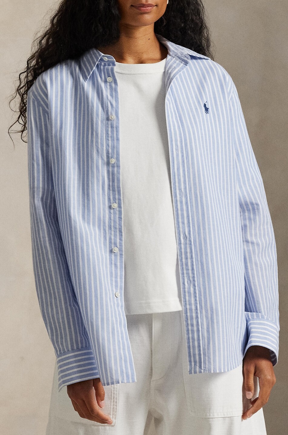 POLO RALPH LAUREN Striped cotton and linen shirt Women BLUE 5