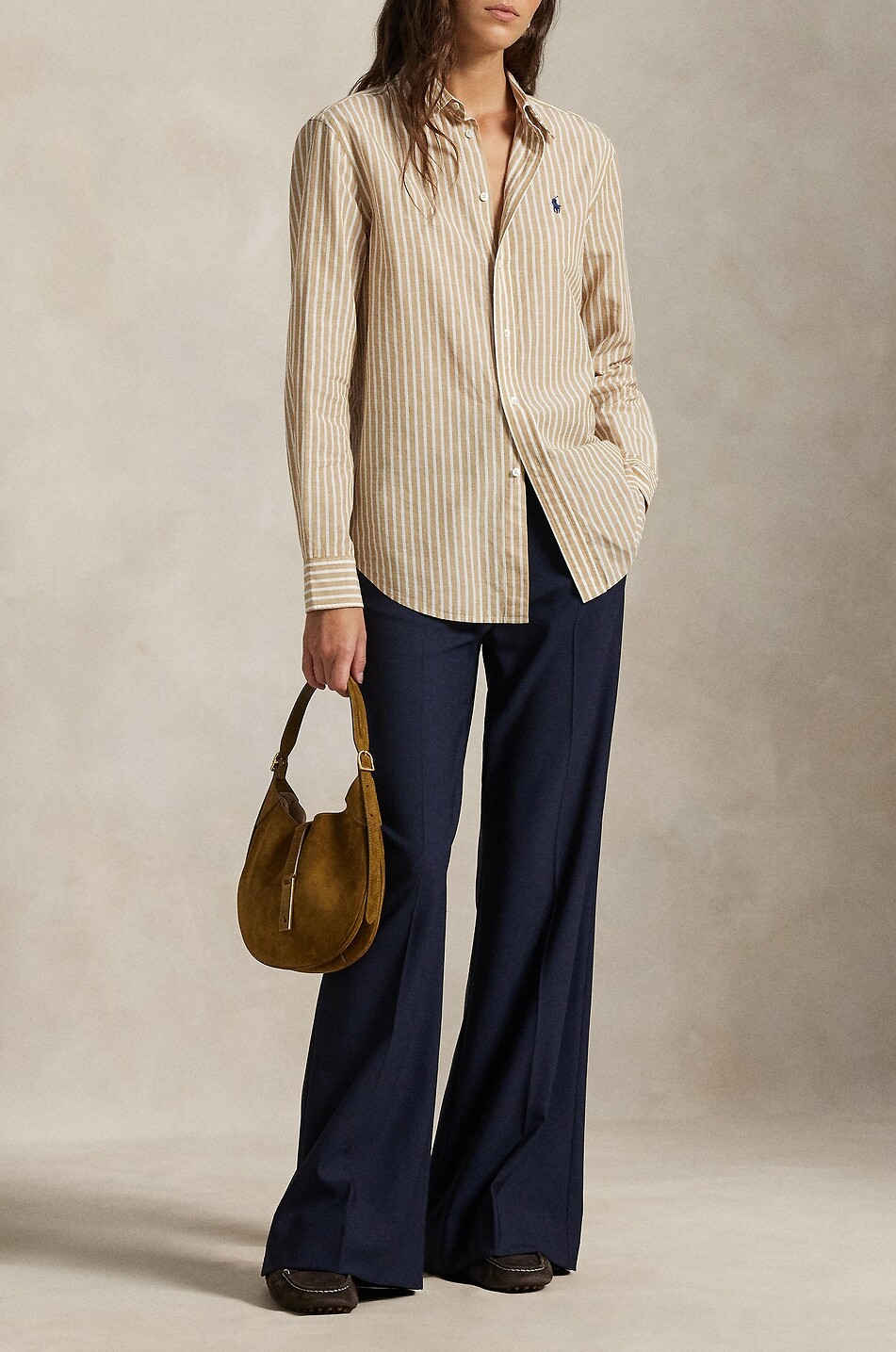 POLO RALPH LAUREN Striped cotton and linen shirt Women CAMEL 2