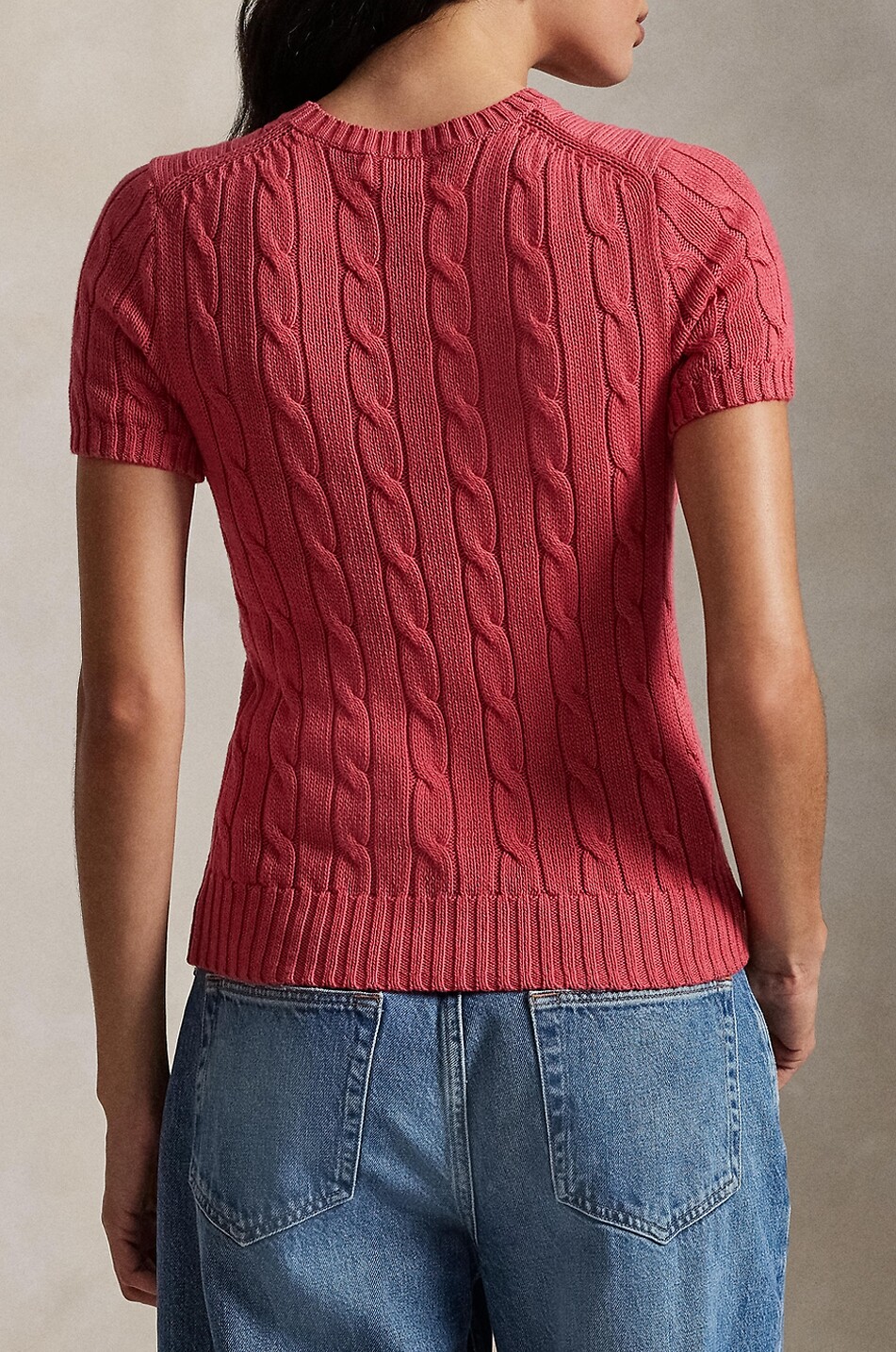 POLO RALPH LAUREN Pull torsadé en coton à manches courtes et poche poitrine Pony Femme ROUGE 3