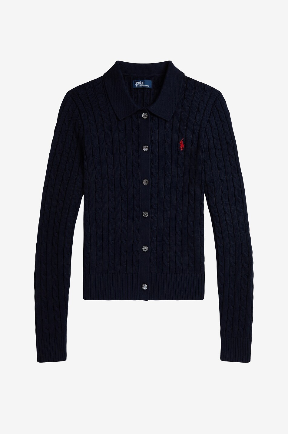 POLO RALPH LAUREN Schmaler geknöpfter Zopfstrick-Cardigan aus Baumwolle mit Hemdkragen Polo Damen DUNKELBLAU 1