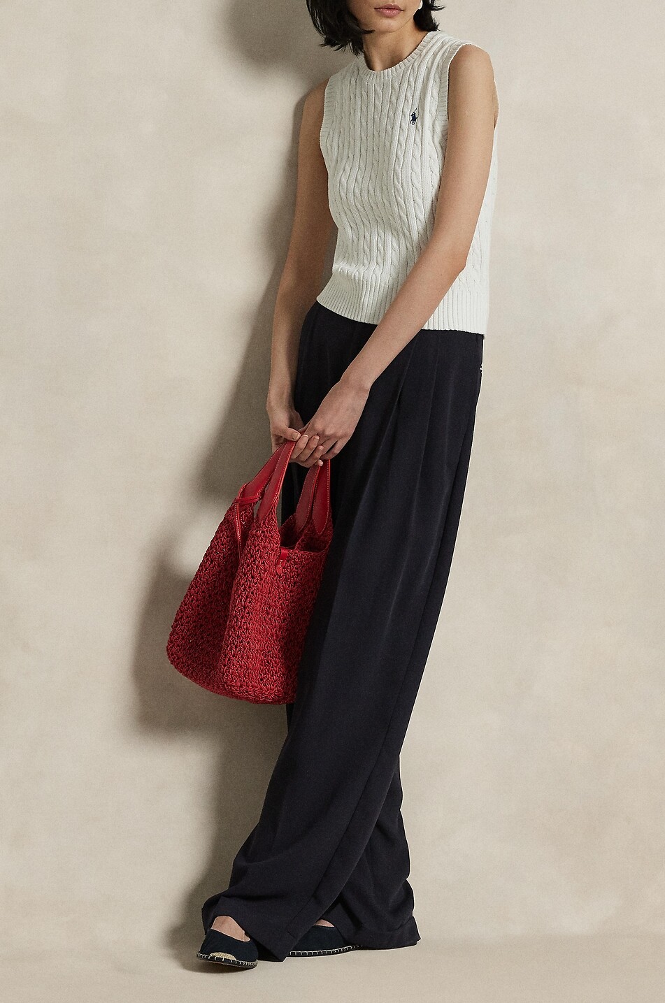 POLO RALPH LAUREN Pull torsadé sans manches à col rond en coton Pony Femme BLANC 2