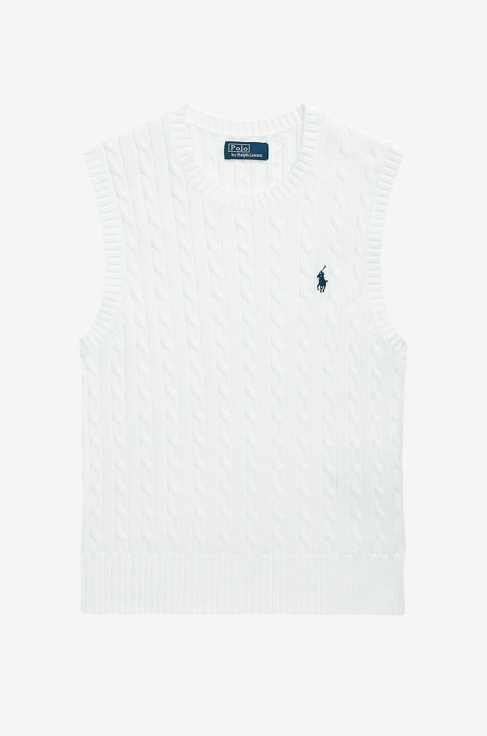 POLO RALPH LAUREN Pull torsadé sans manches à col rond en coton Pony Femme BLANC 1