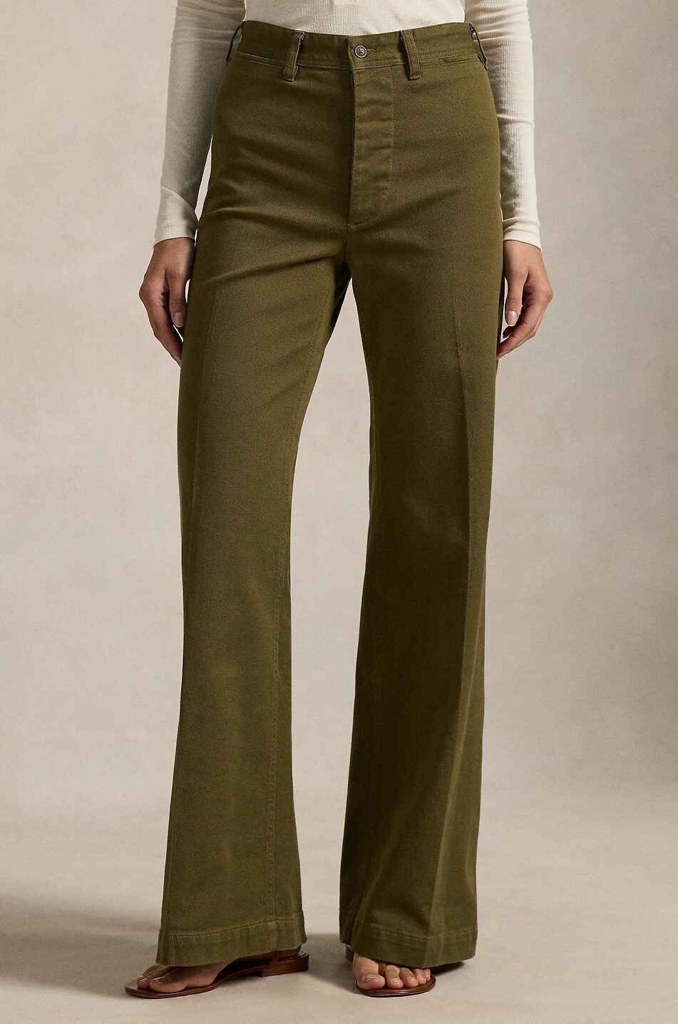 POLO RALPH LAUREN Beaton flared cotton twill trousers Women DARK GREEN 5