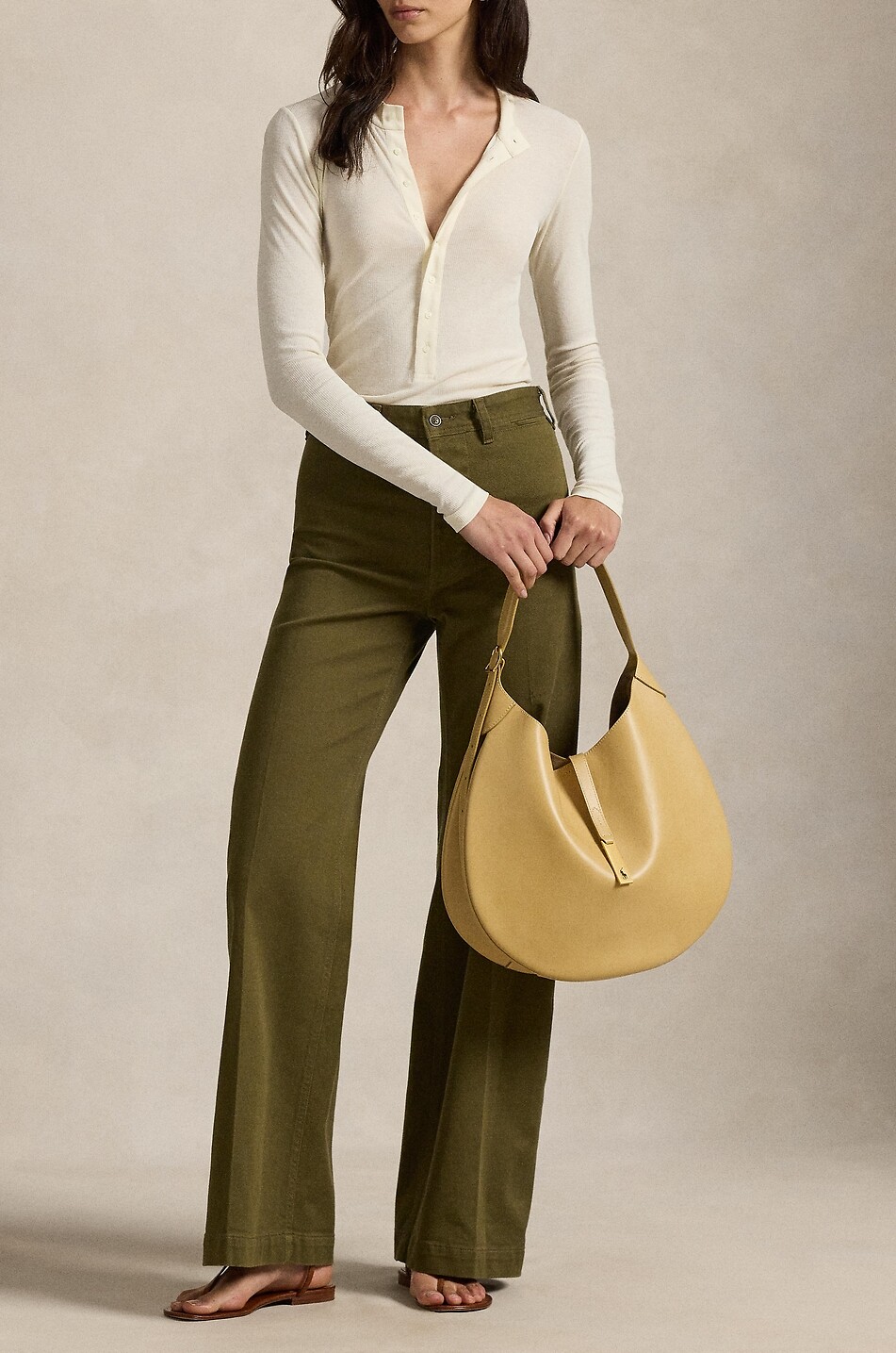 POLO RALPH LAUREN Beaton flared cotton twill trousers Women DARK GREEN 2