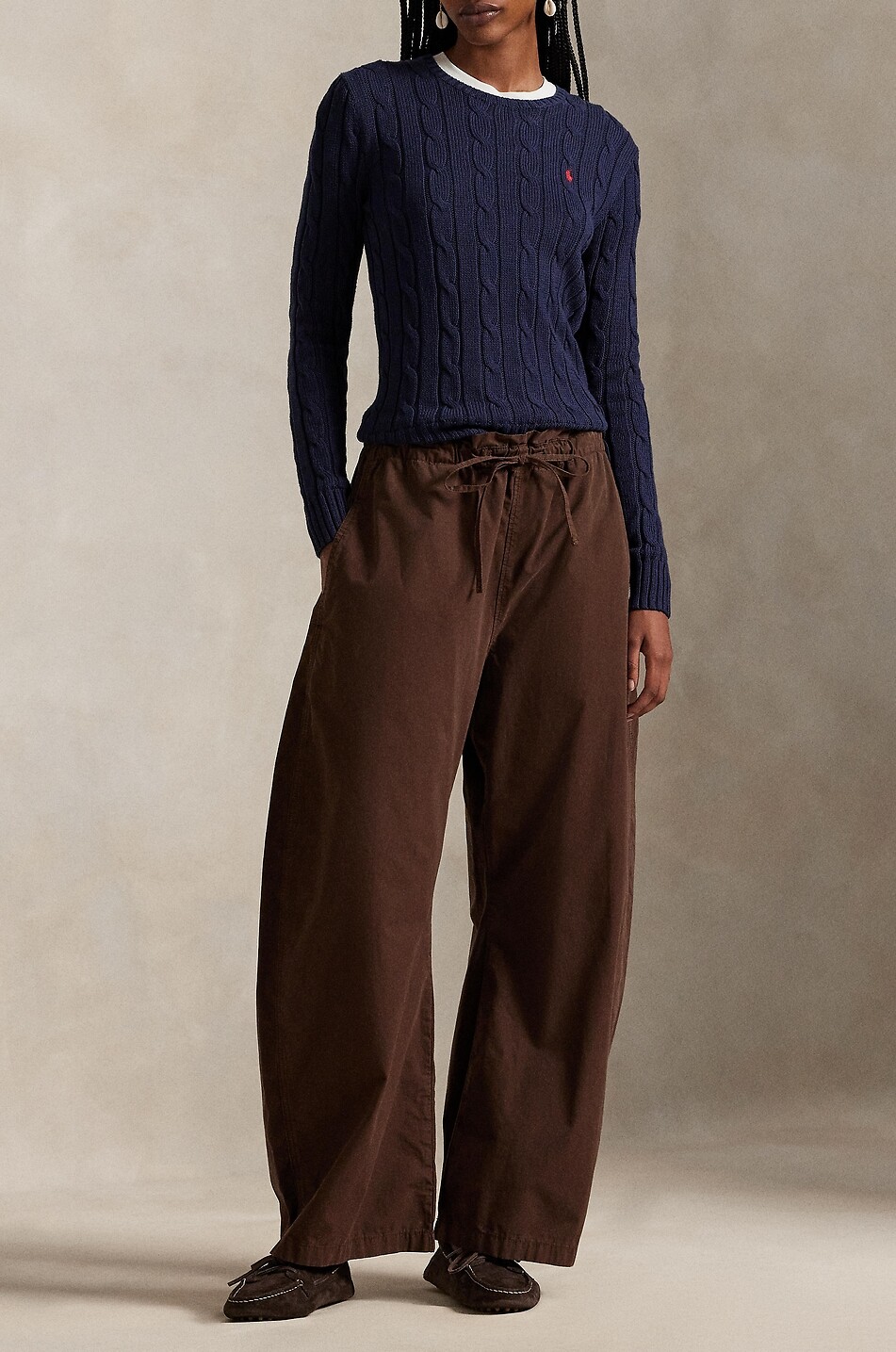 POLO RALPH LAUREN Pantalon incurvé en toile à cordon de serrage Femme MARRON 2