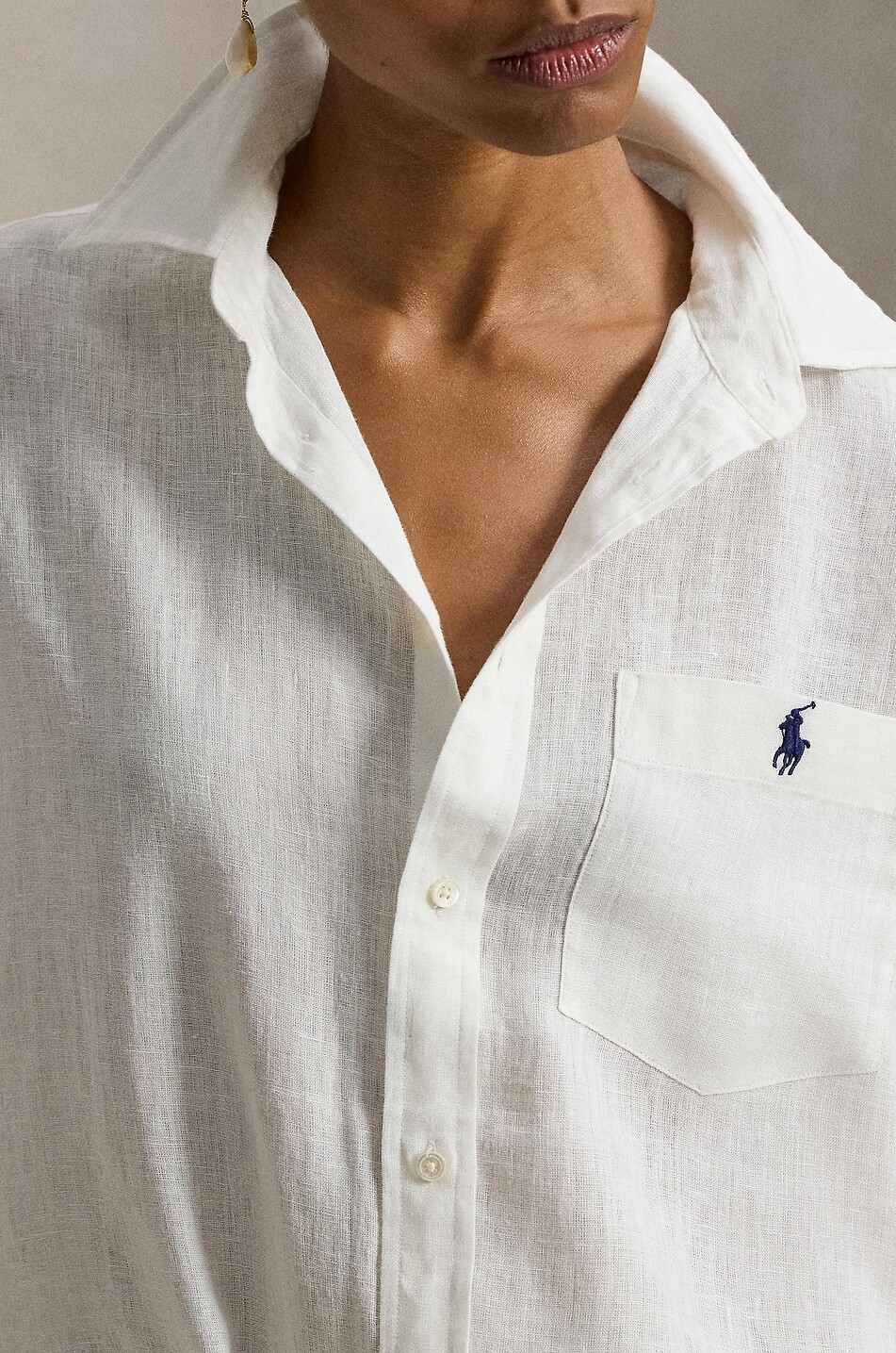 POLO RALPH LAUREN Oversize-Kurzarm-Hemd aus Leinen Pony Damen WEISS 5