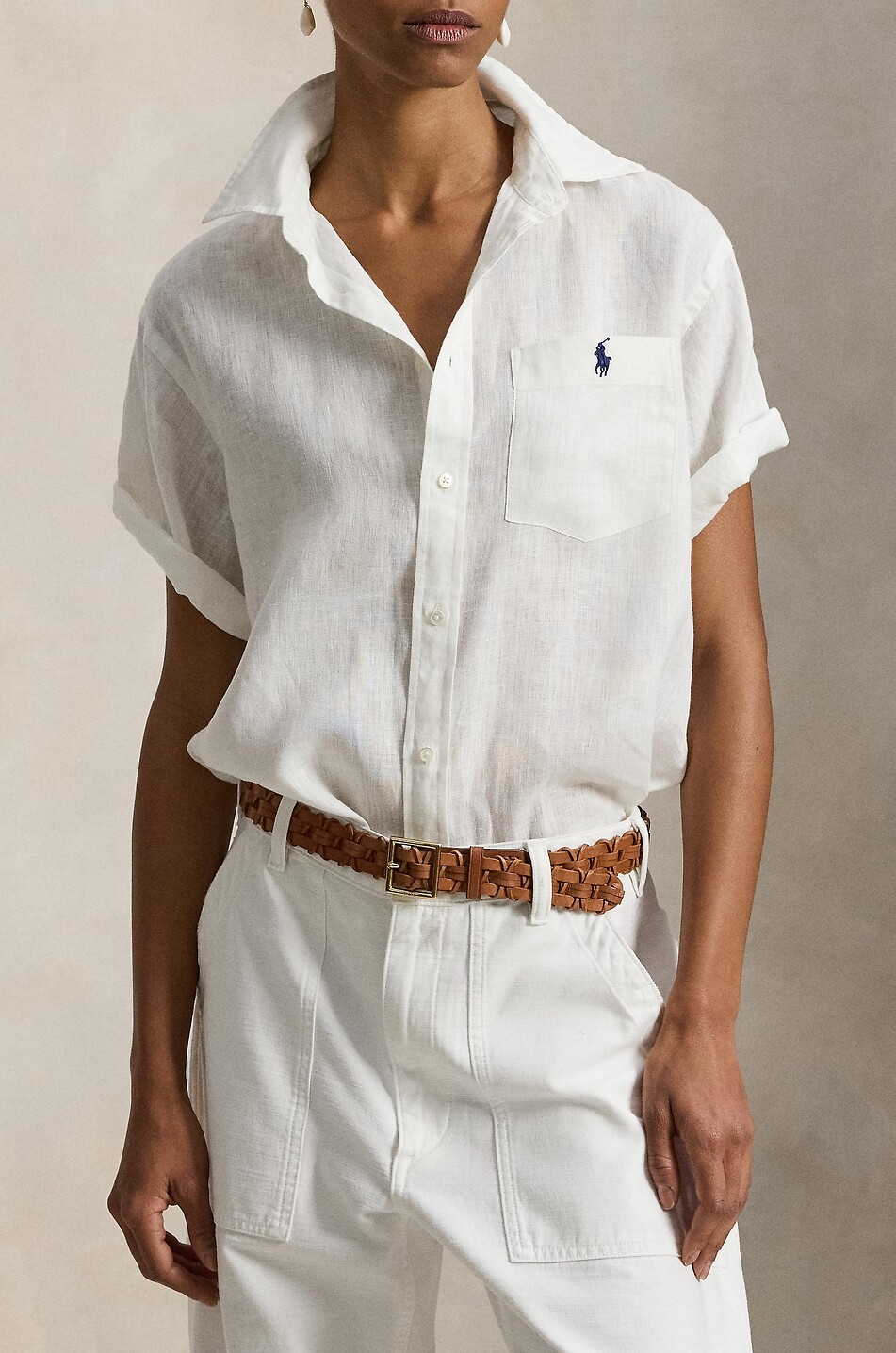 POLO RALPH LAUREN Oversize-Kurzarm-Hemd aus Leinen Pony Damen WEISS 6