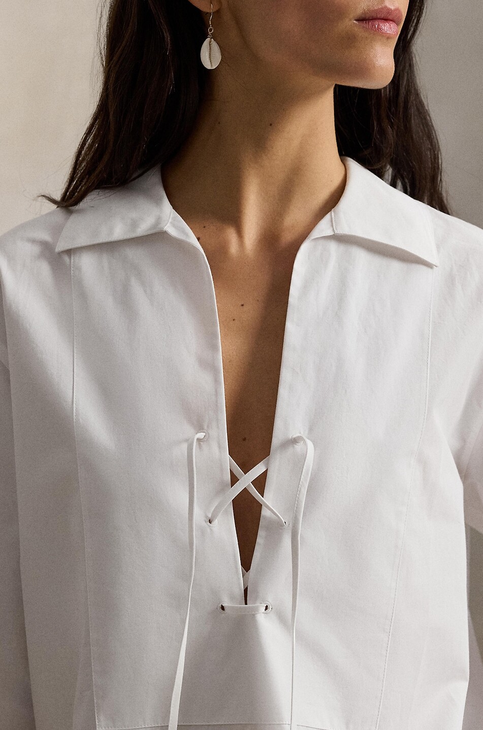 POLO RALPH LAUREN Lace-up tuxedo shirt in poplin Women WHITE 5