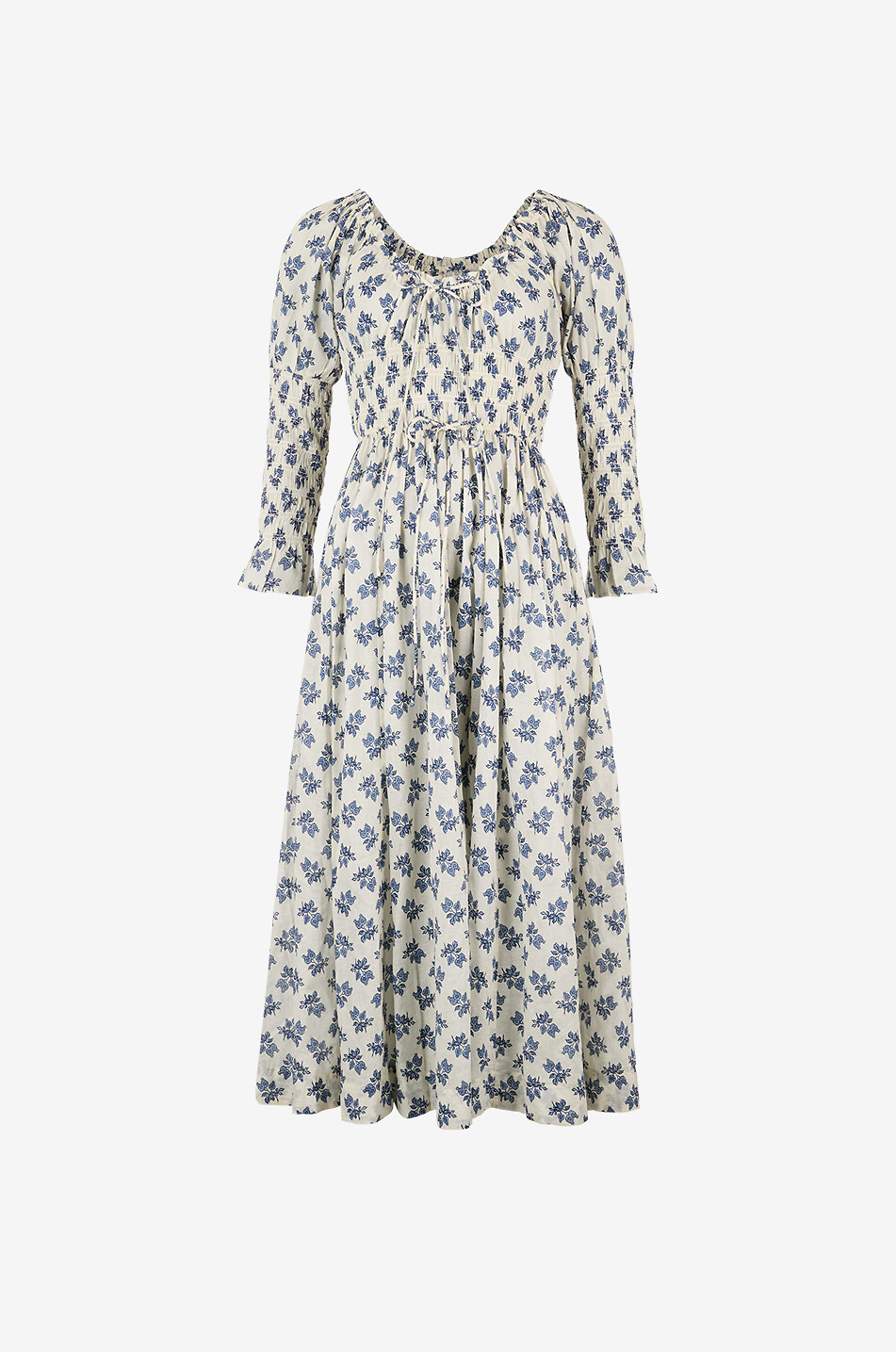 Geblümtes gesmoktes Midikleid aus Voile Kaira