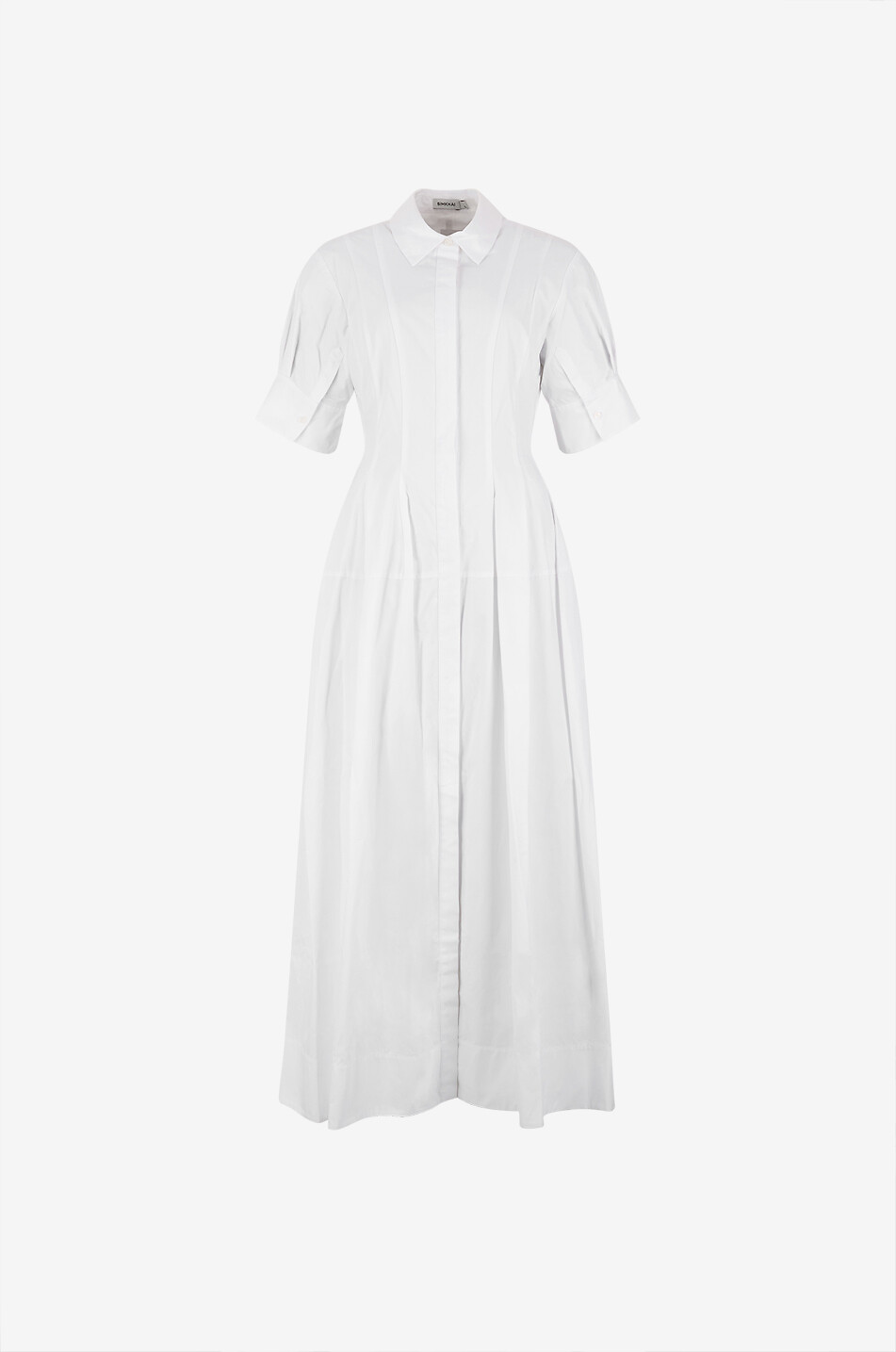 Mollie long cinched popeline shirt dress
