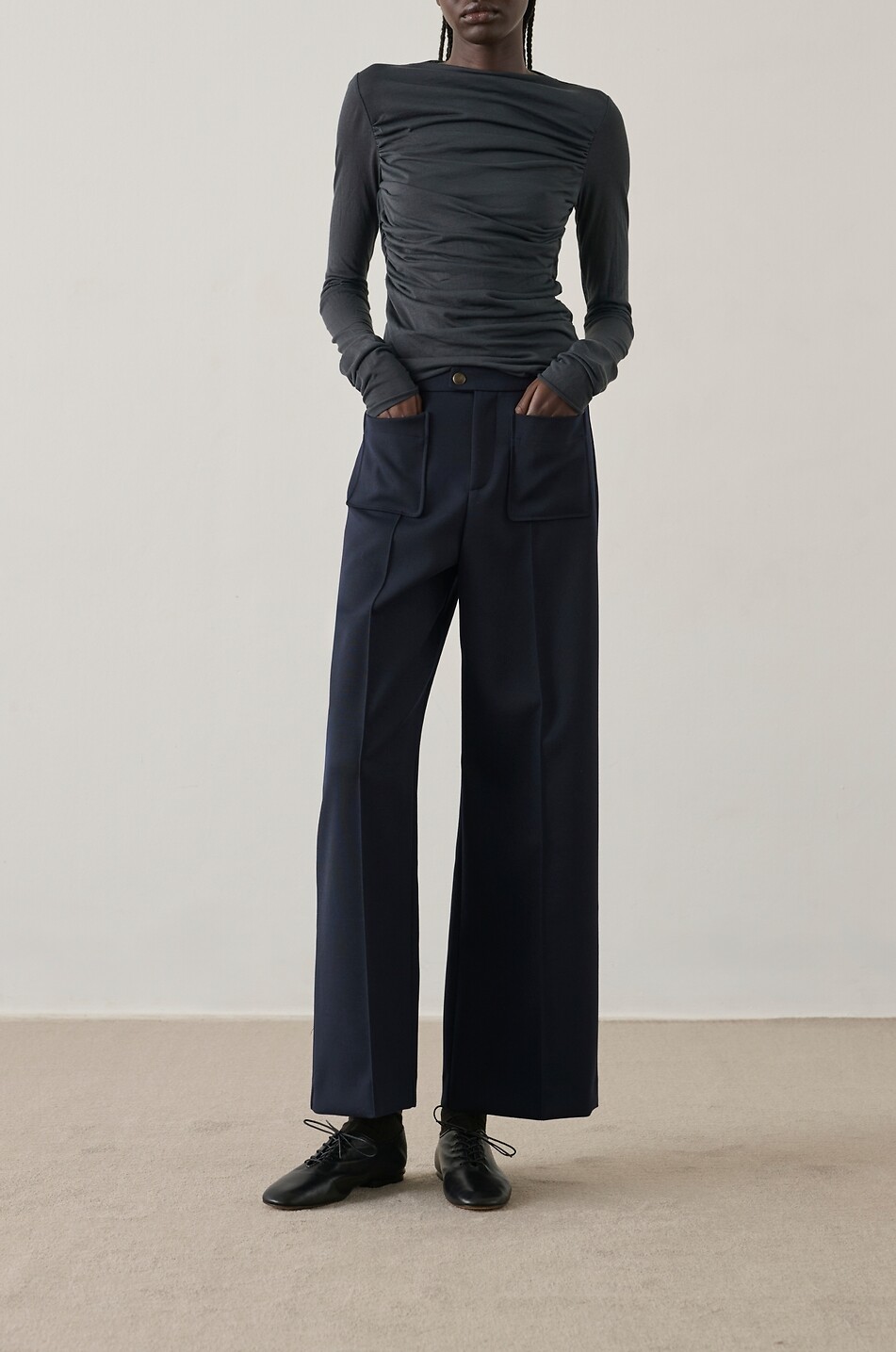 SOEUR T-shirt drapé en crêpe à manches longues Gaia Femme BLEU FONCE 3