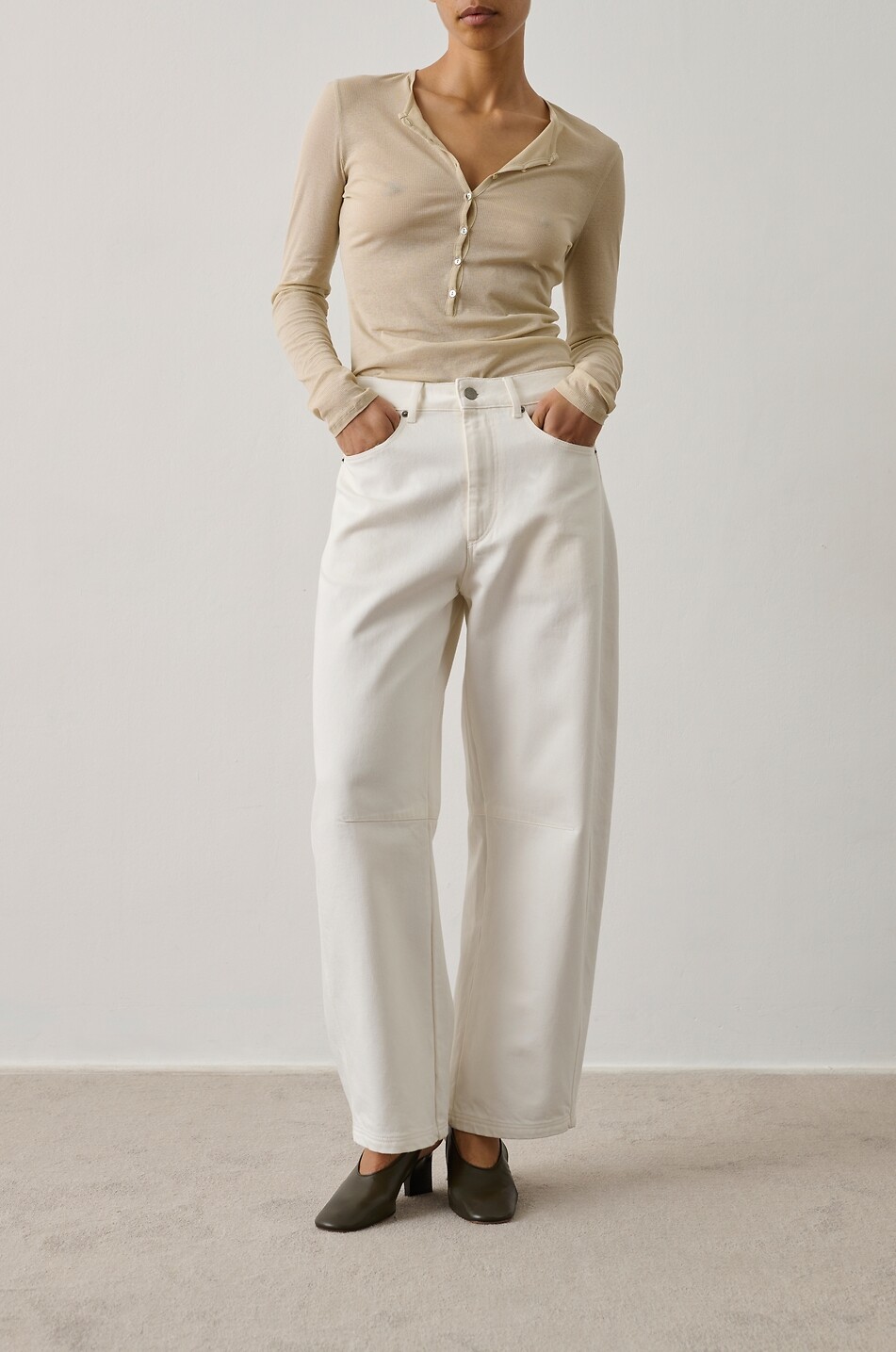 SOEUR Isabella long-sleeved fine rib jersey henley T-shirt Women EGGSHELL 3