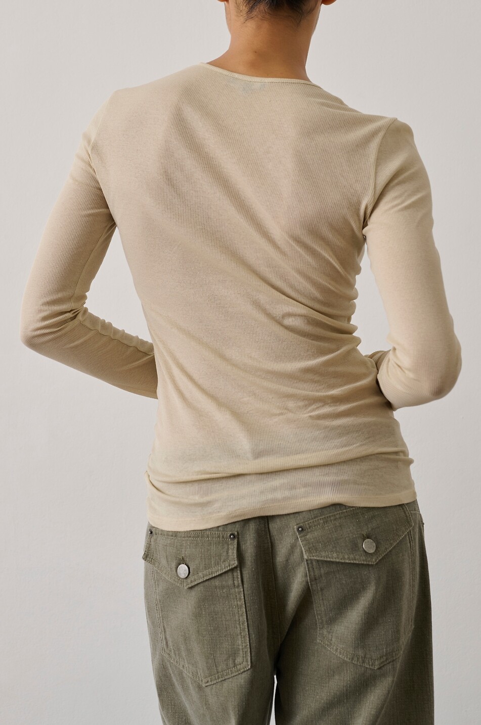 SOEUR Isabella long-sleeved fine rib jersey henley T-shirt Women EGGSHELL 6