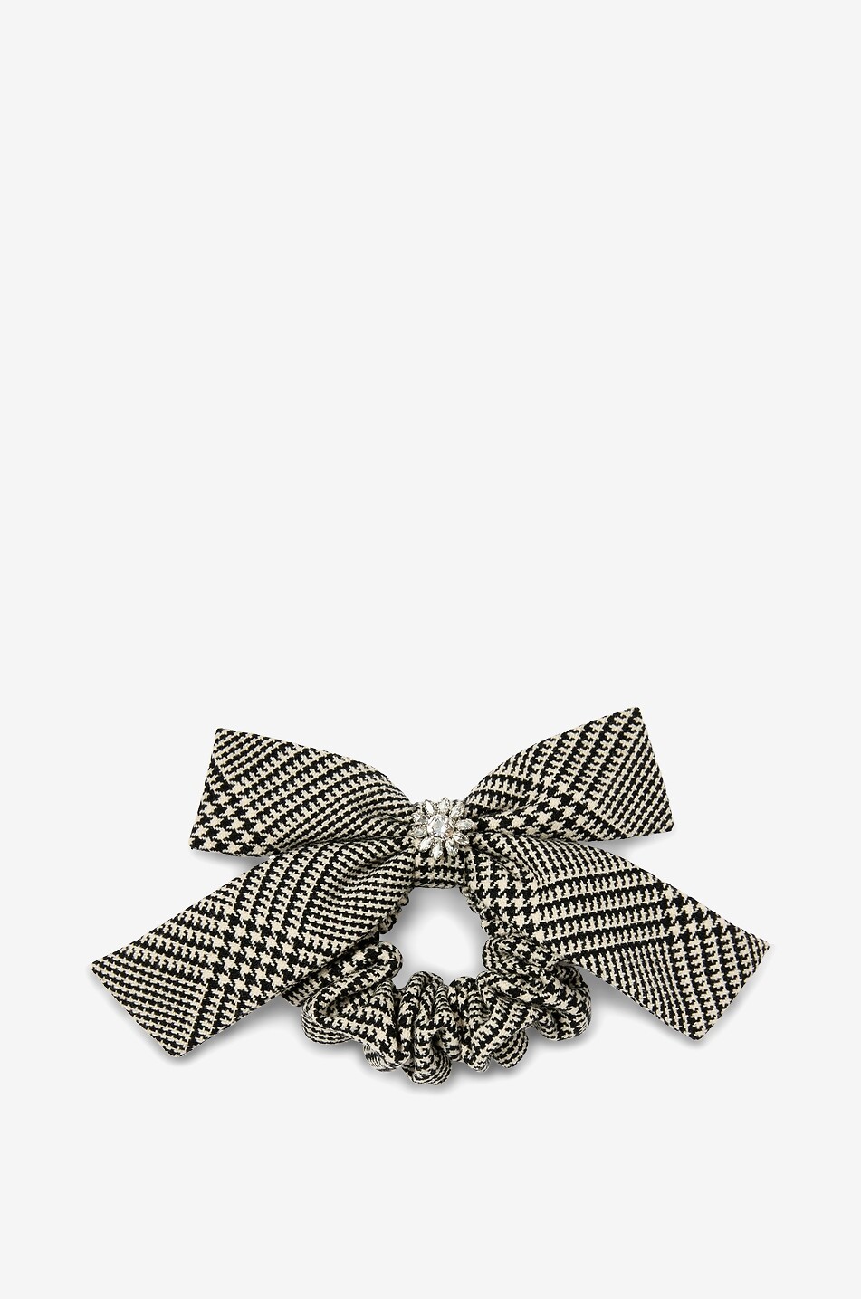 Bow- and crystal-embellished girls' glen check scrunchie