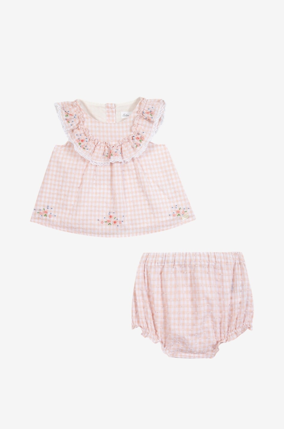 TARTINE ET CHOCOLAT Ensemble bébé top et bloomers en coton à carreaux vichy et broderies florales Bébé ROSE CLAIR 2