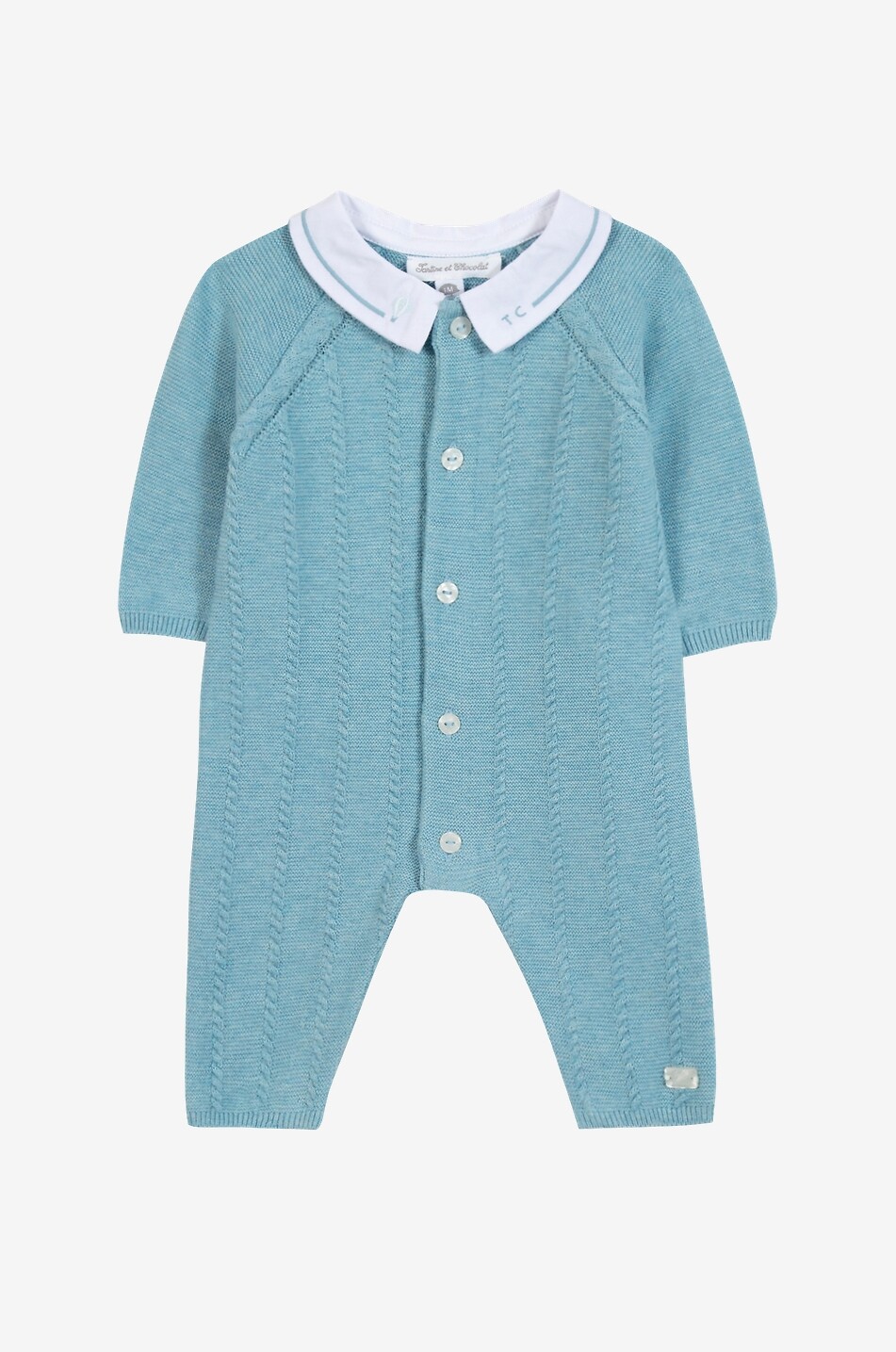 TARTINE ET CHOCOLAT Combinaison en maille torsadé bébé à col brodé mongolfière Bébé BLEU 1