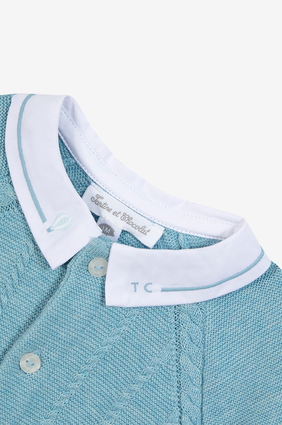 TARTINE ET CHOCOLAT Combinaison en maille torsadé bébé à col brodé mongolfière Bébé BLEU 3