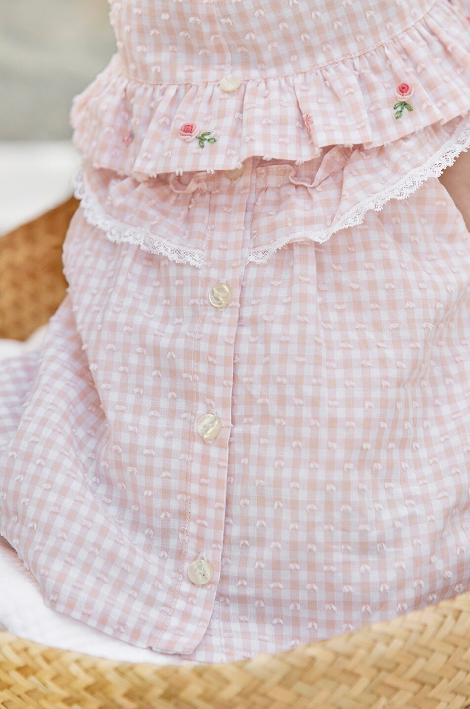 TARTINE ET CHOCOLAT Ensemble bébé top et bloomers en coton à carreaux vichy et broderies florales Bébé ROSE CLAIR 5