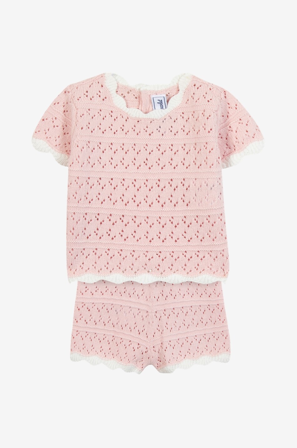 Baby openwork knit shorts and short-sleeve jumper set