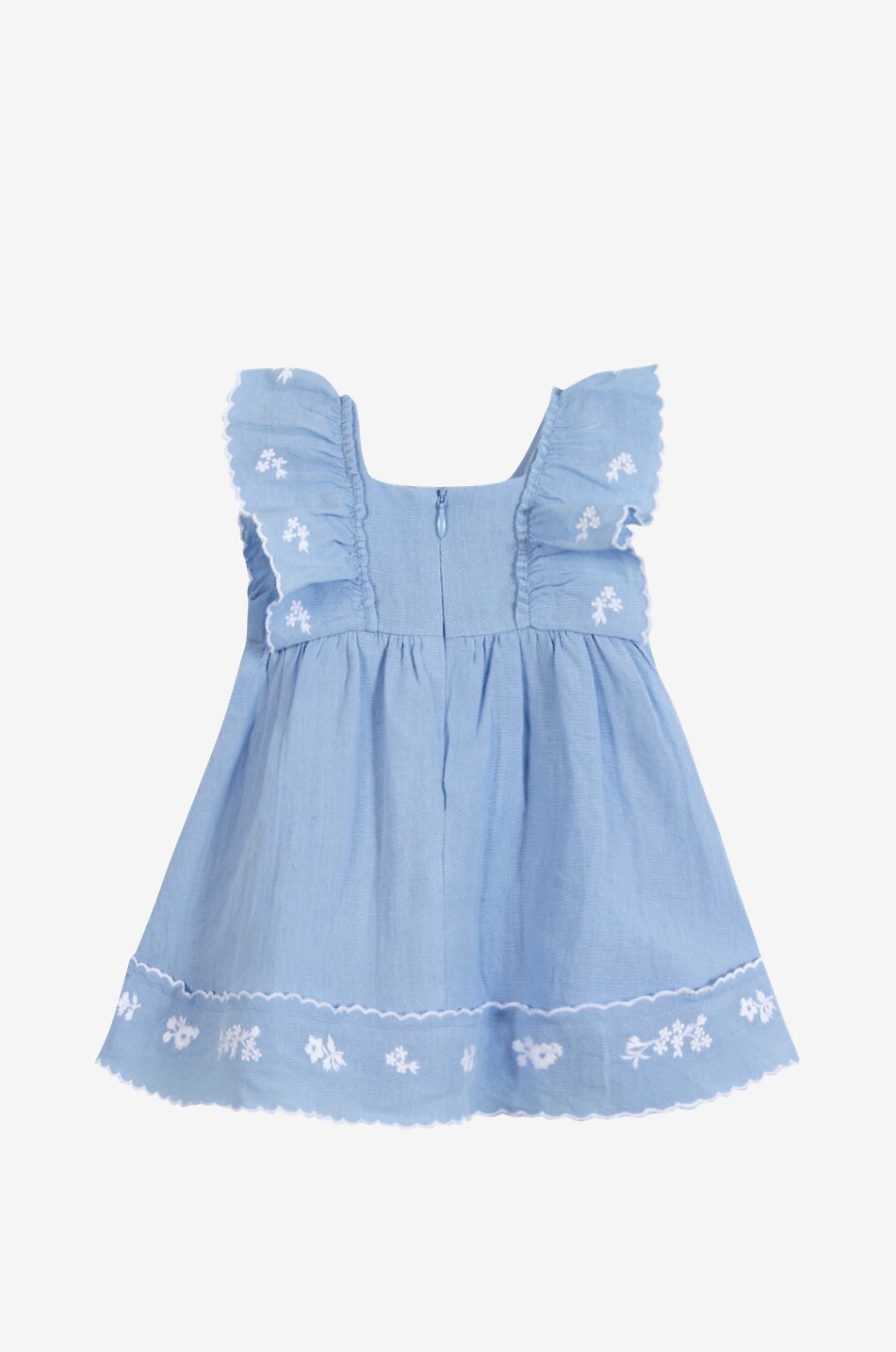 TARTINE ET CHOCOLAT Sleeveless flower-embroidered ruffled linen baby dress Baby BLUE 2
