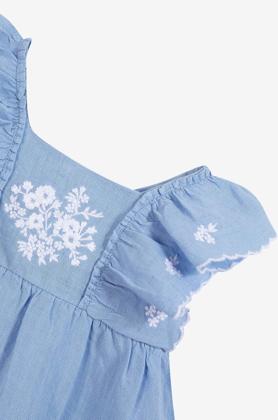 TARTINE ET CHOCOLAT Sleeveless flower-embroidered ruffled linen baby dress Baby BLUE 8