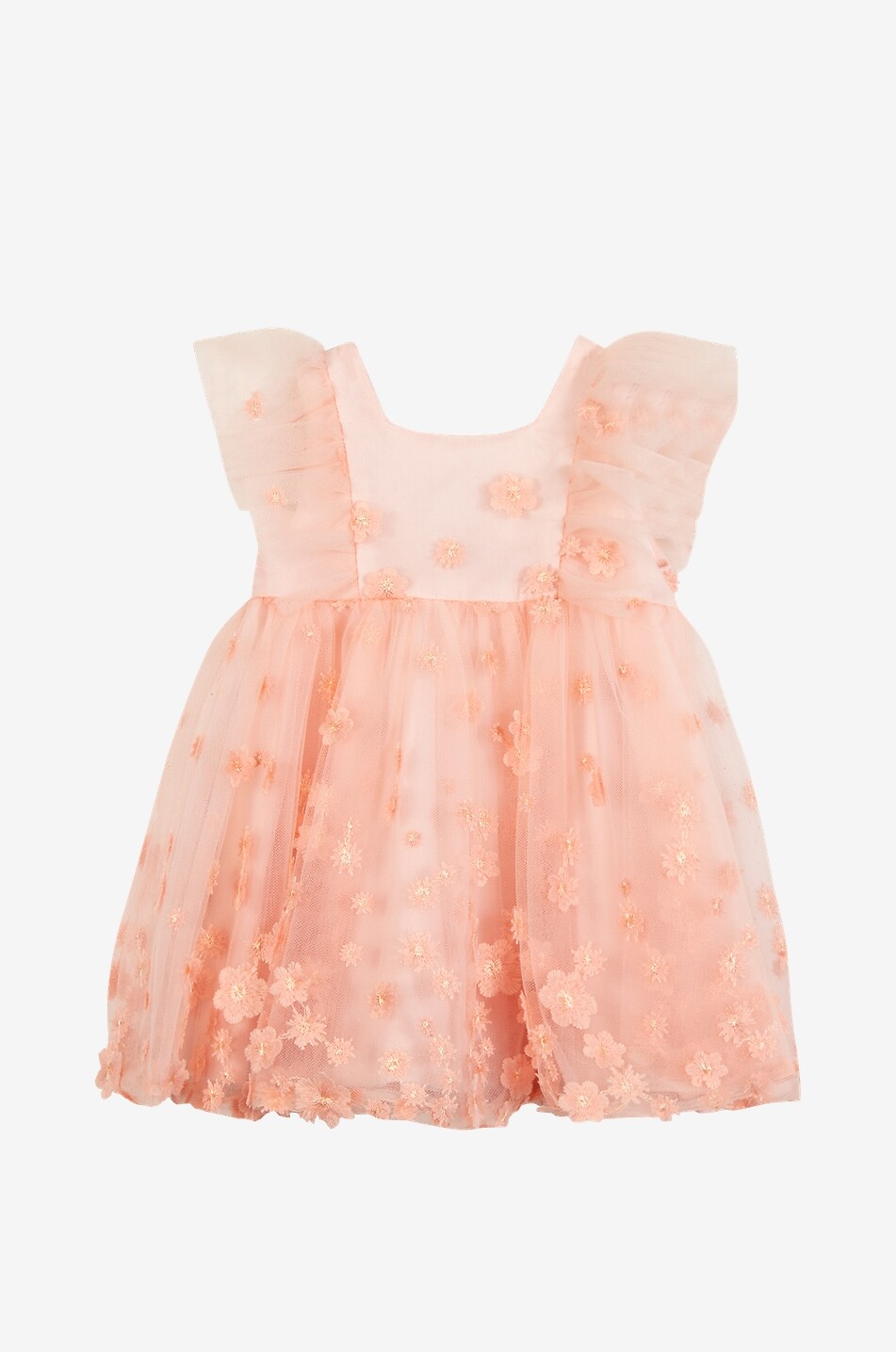 Floral appliqué tulle sleeveless baby dress