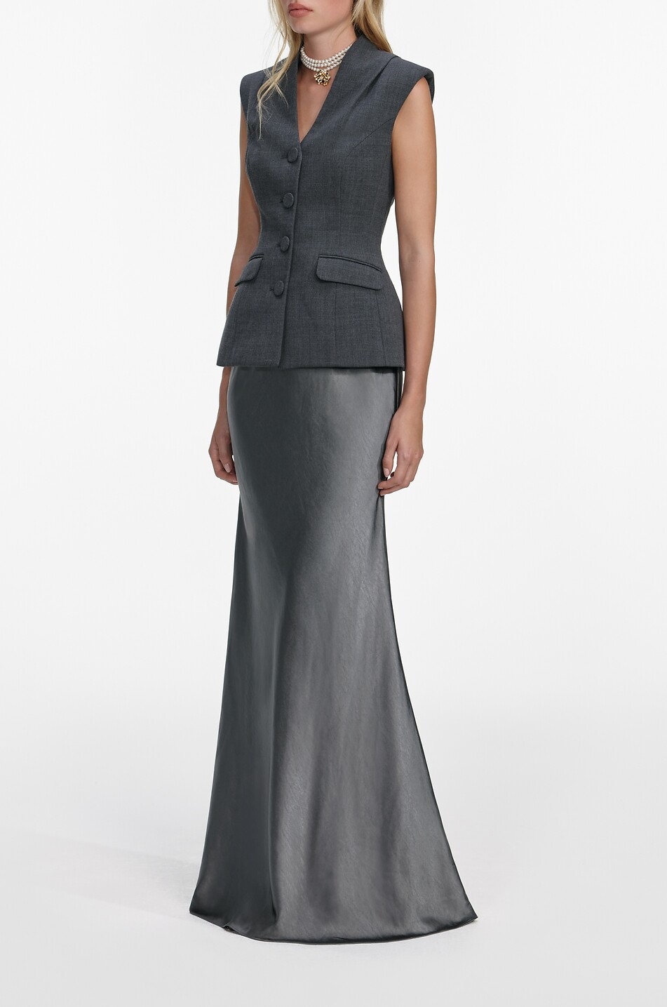 SELF PORTRAIT Tailored wool and satin maxi dress Women GREY 3