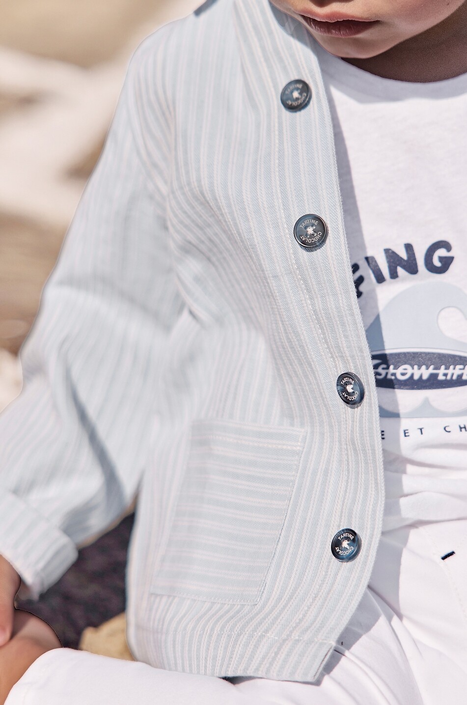 TARTINE ET CHOCOLAT Striped baby overshirt in cotton Baby LIGHT BLUE 5