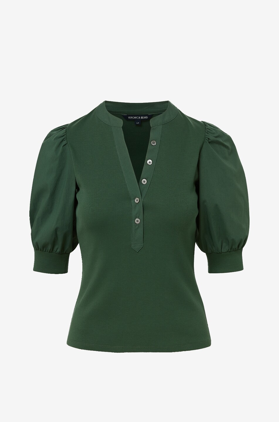 VERONICA BEARD Top à manches bouffantes en jersey côtelé Coralee Femme VERT FONCÉ 1