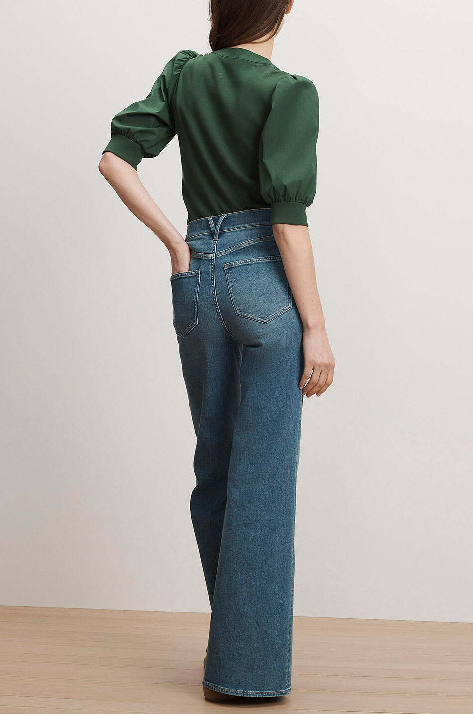 VERONICA BEARD Top à manches bouffantes en jersey côtelé Coralee Femme VERT FONCÉ 3