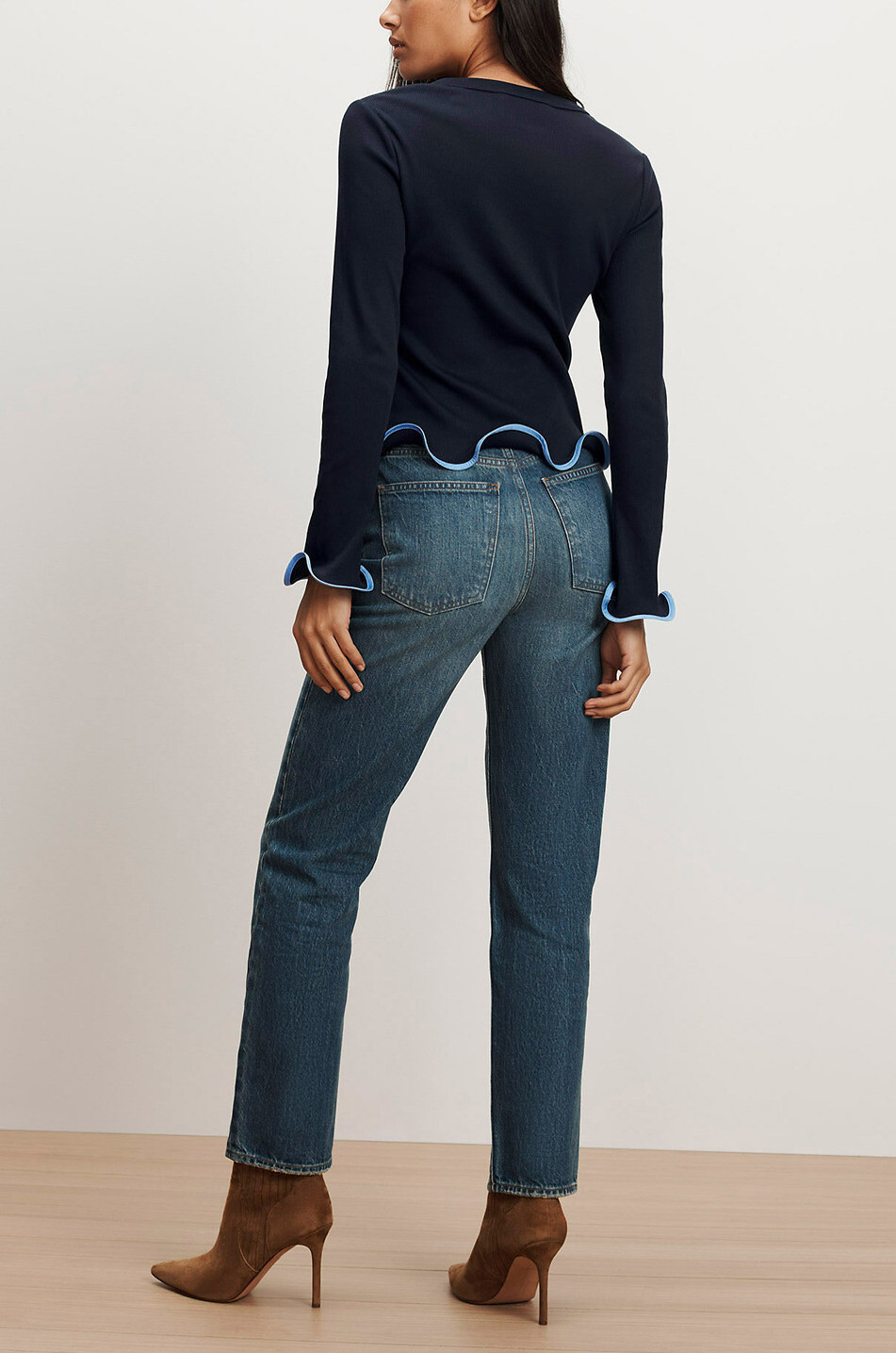 VERONICA BEARD Langarm-T-Shirt mit Rüschen Elianne Damen DUNKELBLAU 3