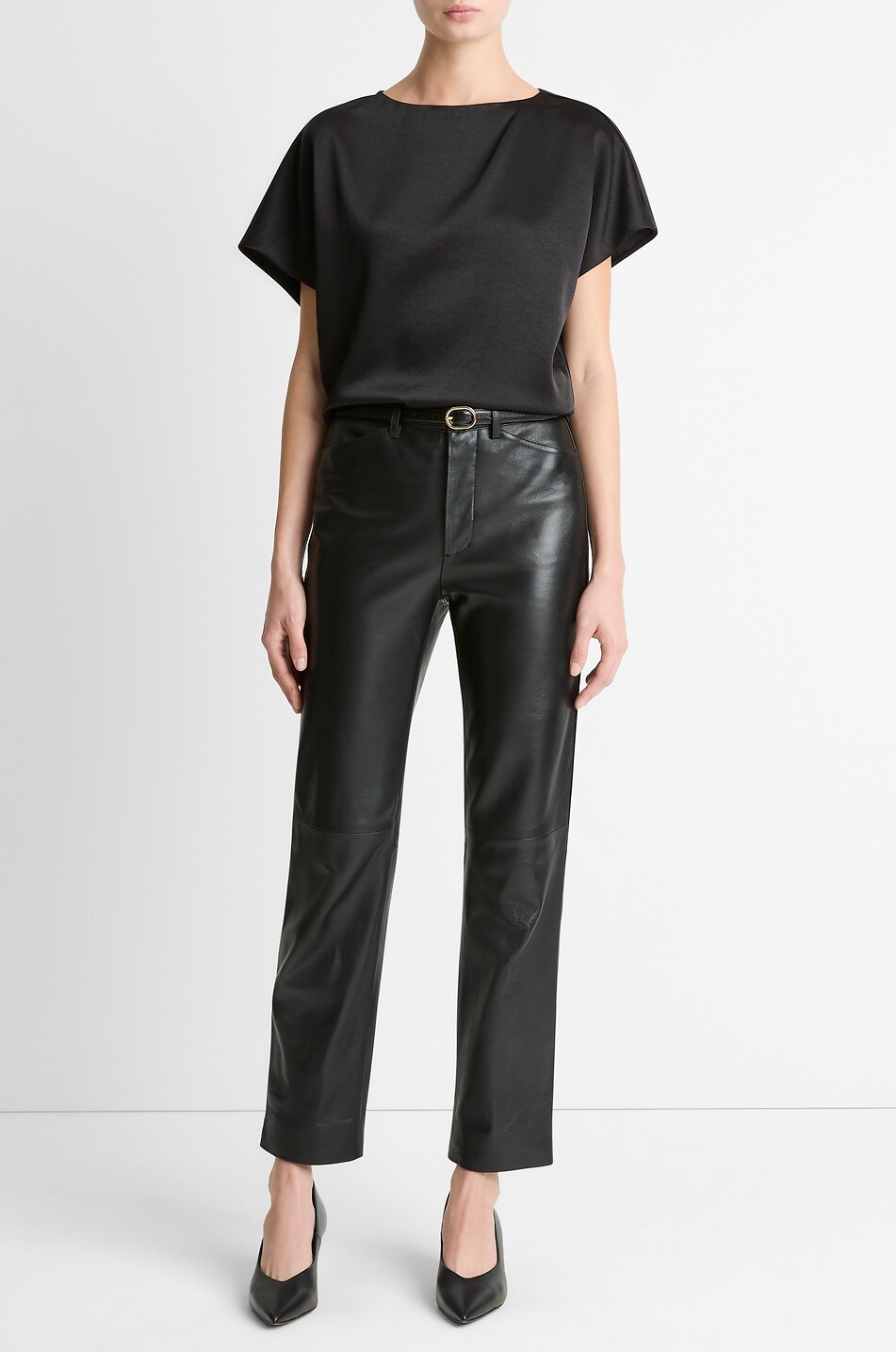 VINCE Top en satin à manches dolman courtes Femme NOIR 2