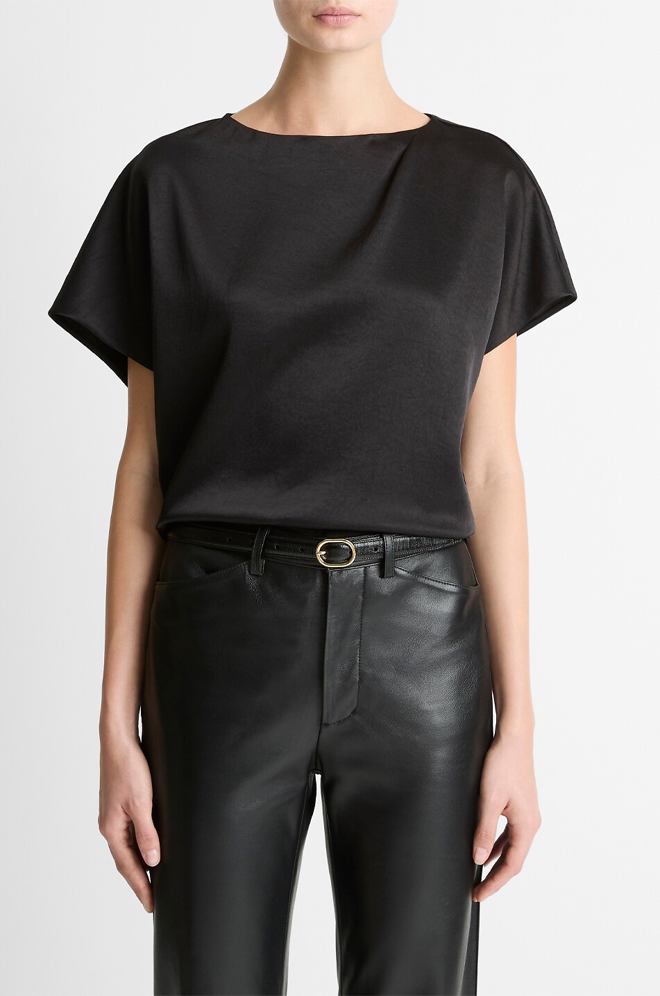 VINCE Top en satin à manches dolman courtes Femme NOIR 5