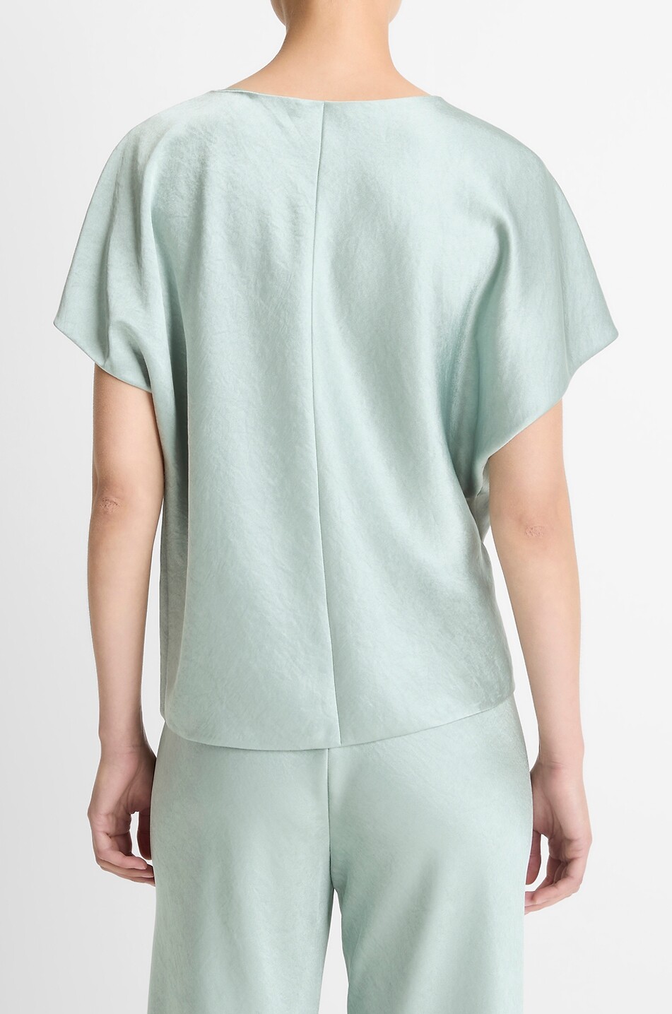 VINCE Top en satin à manches dolman courtes Femme VERT CLAIR 3