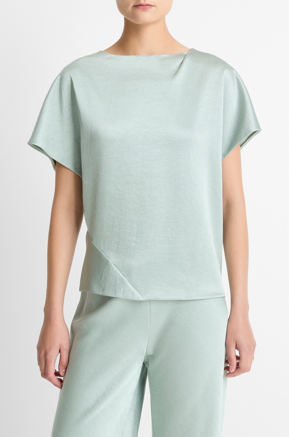 VINCE Top en satin à manches dolman courtes Femme VERT CLAIR 5