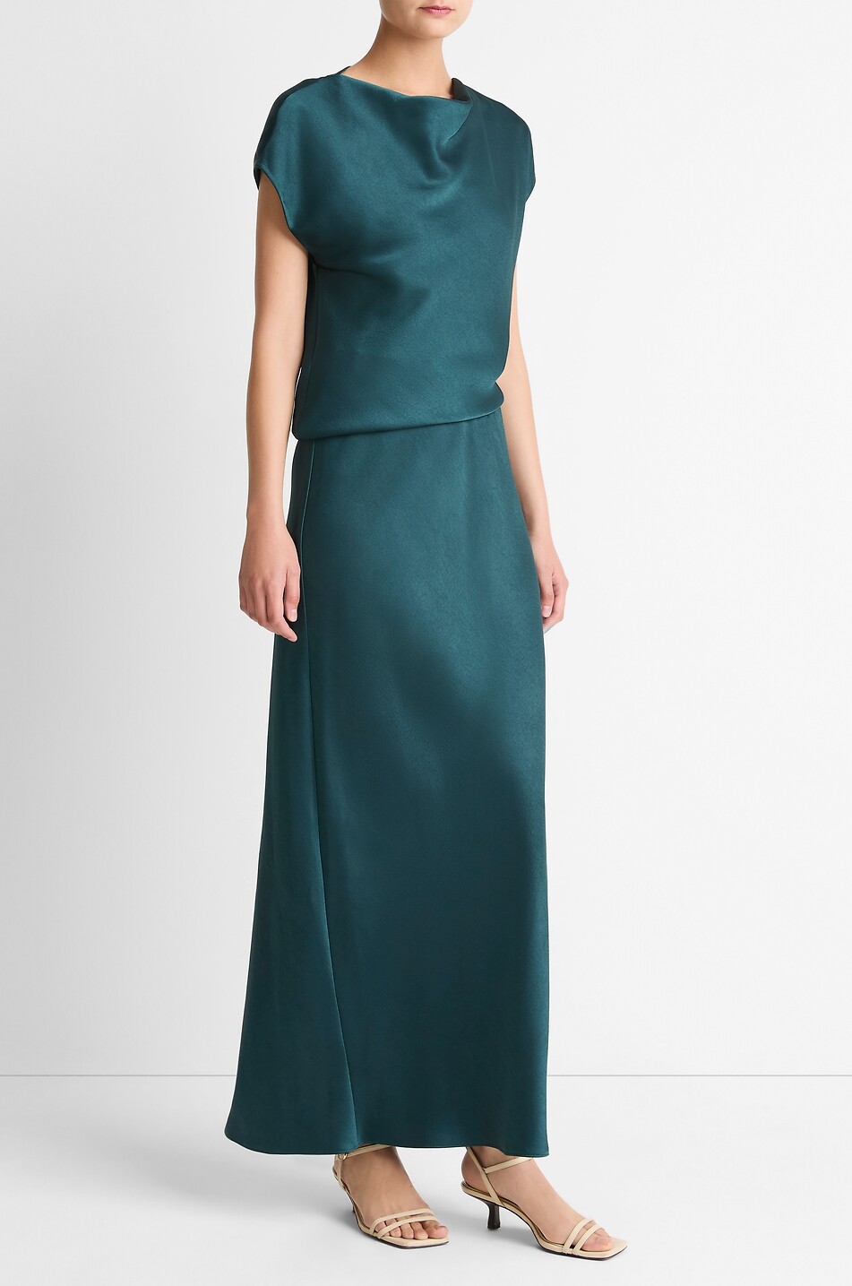 Draped satin cowl neck maxi dress - VINCE - DARK GREEN - Bongnie